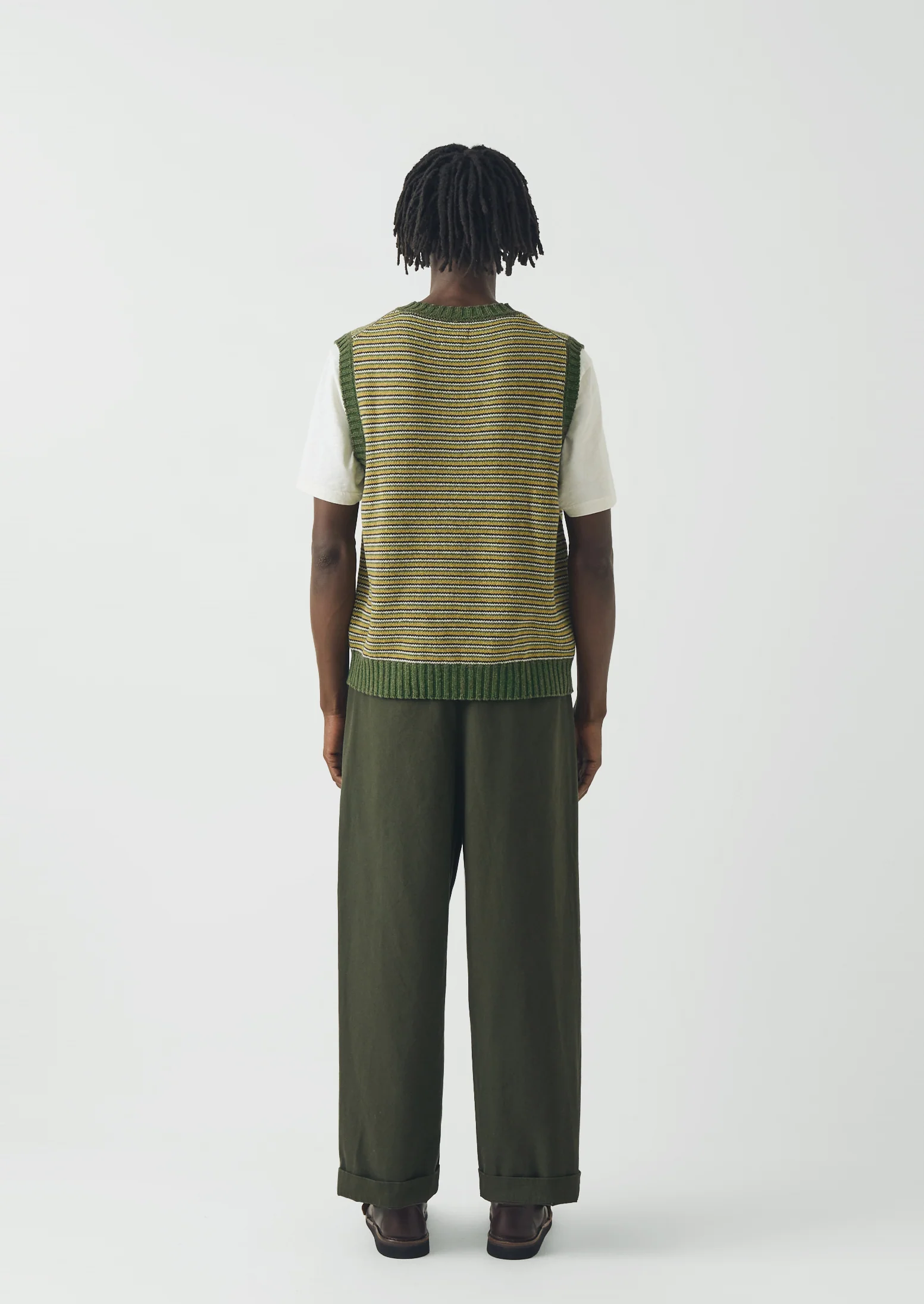Fine Stripe Wool Cotton Tank | Green Multi - Image 5