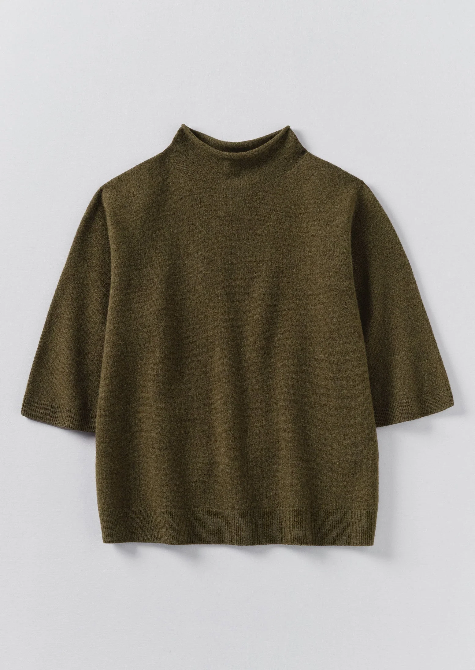 Fine Wool Cashmere Half Sleeve Sweater | Olive Melange - Image 4