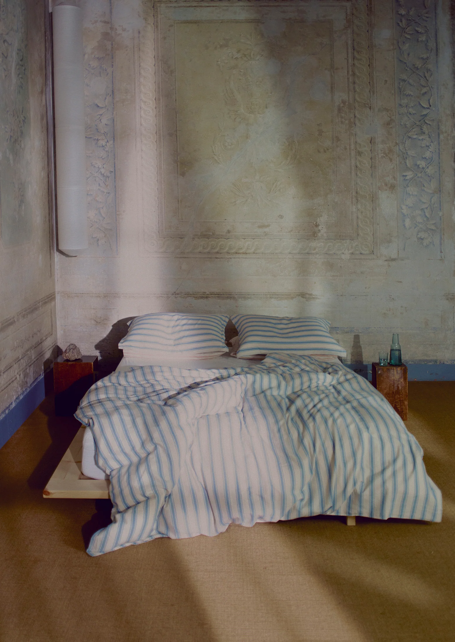 Fjord Stripe Cotton Flannel Duvet Cover | Washed Blue/Ecru - Image 2