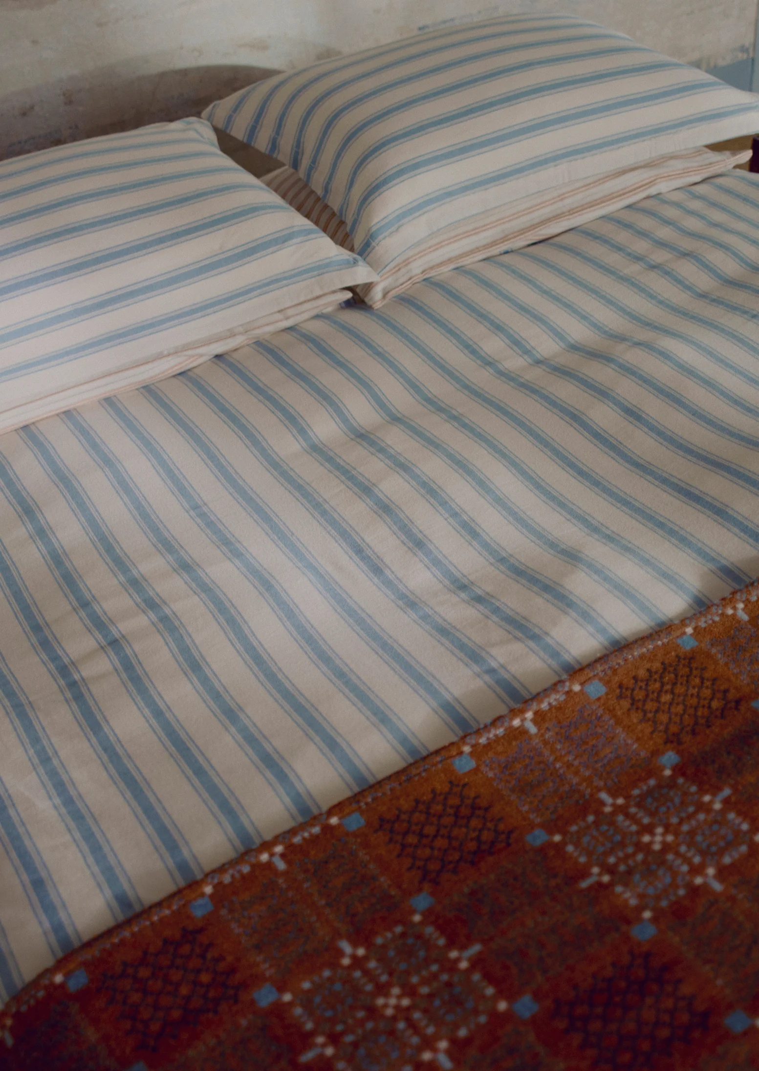 Fjord Stripe Cotton Flannel Duvet Cover | Washed Blue/Ecru - Image 3