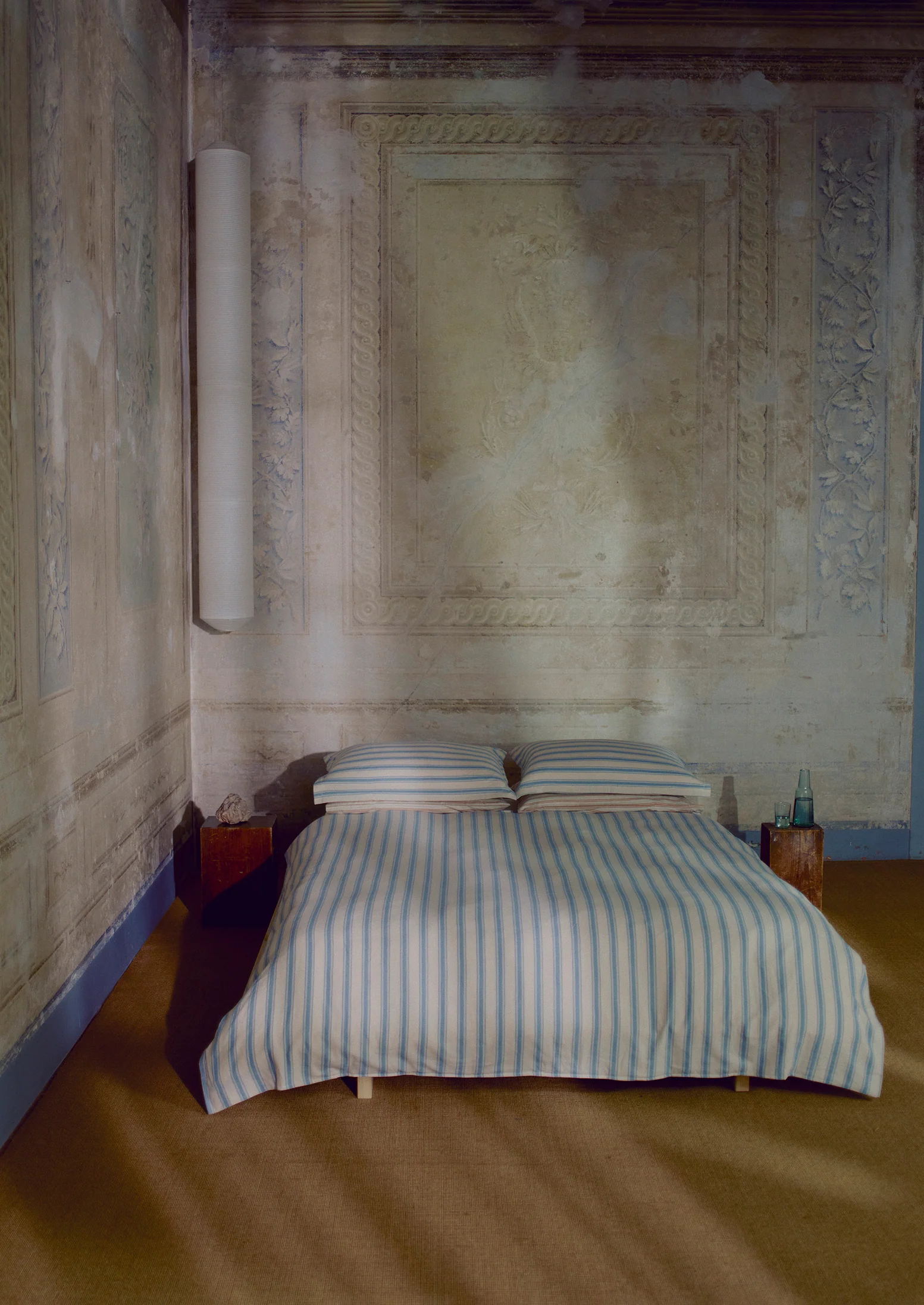 Fjord Stripe Cotton Flannel Duvet Cover | Washed Blue/Ecru - Image 4