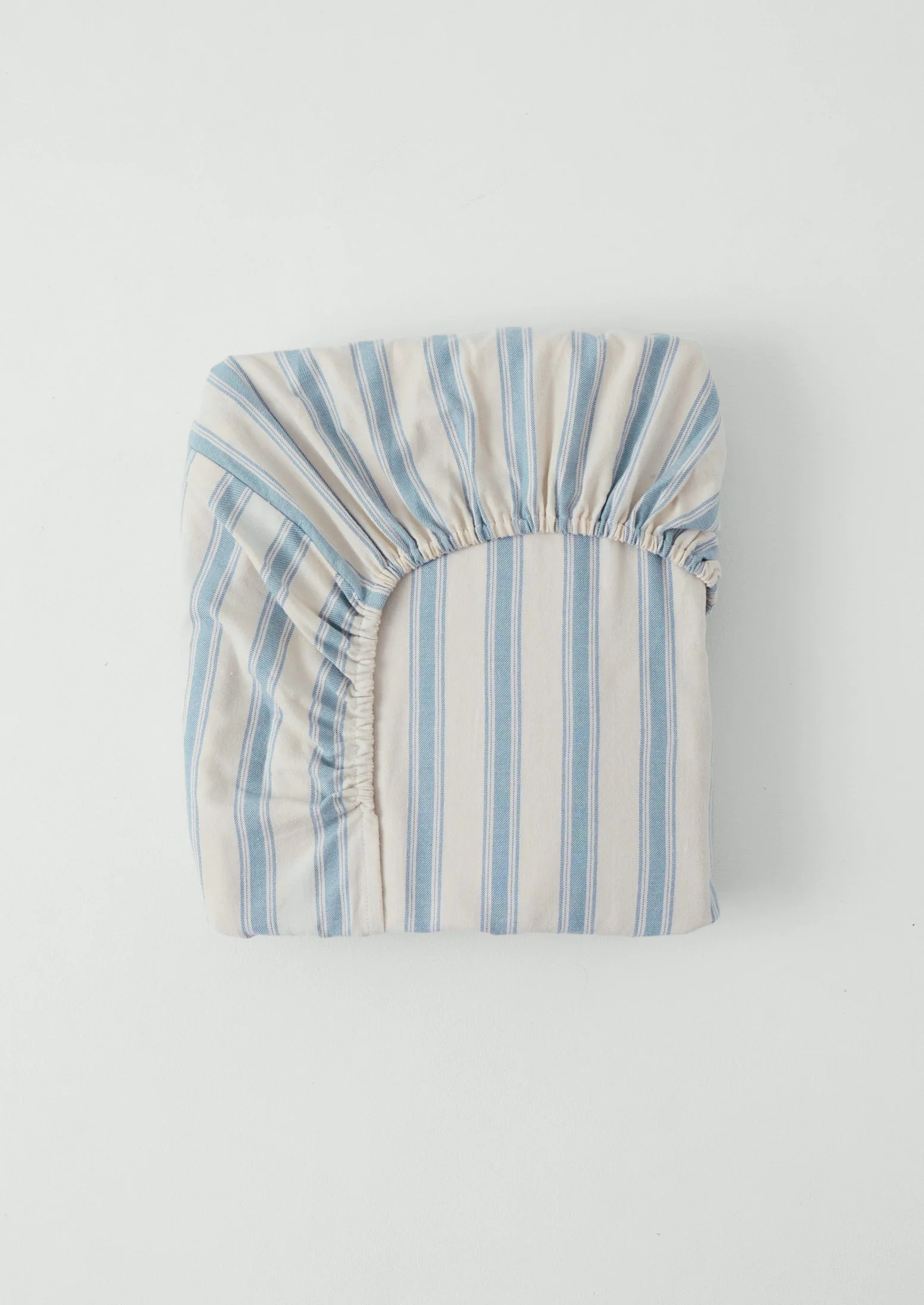 Fjord Stripe Cotton Flannel Fitted Sheet | Washed Blue/Ecru