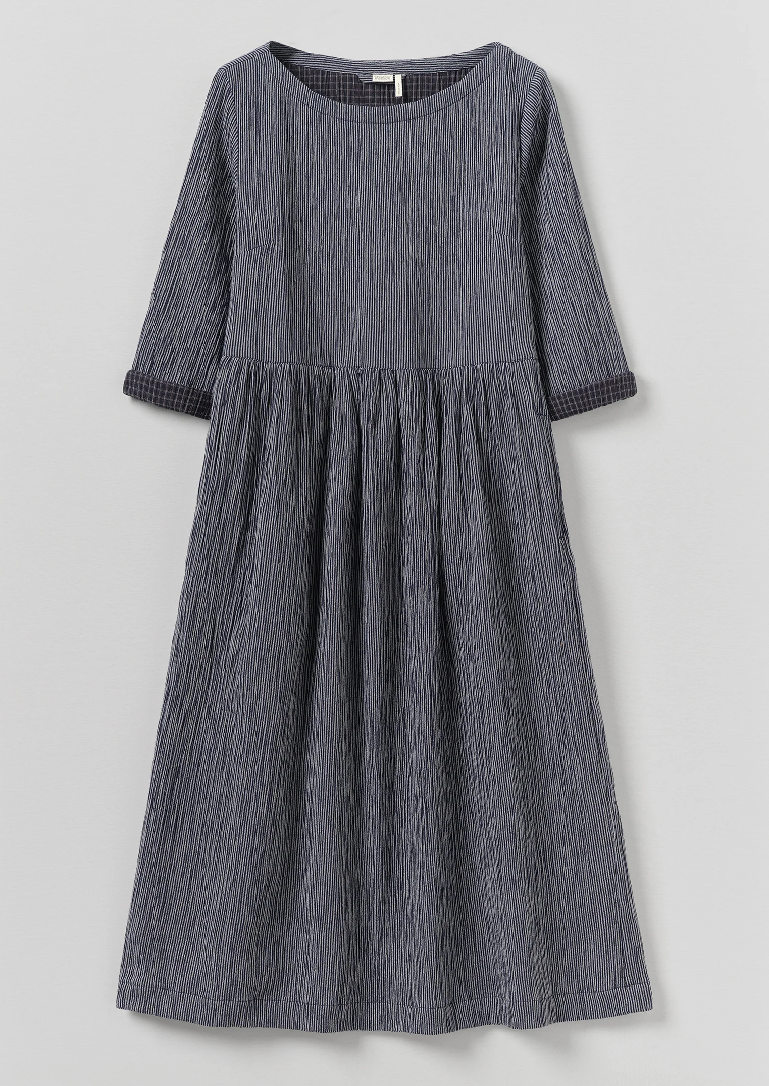 Freya Crinkle Cotton Dress | Dark Blue/White