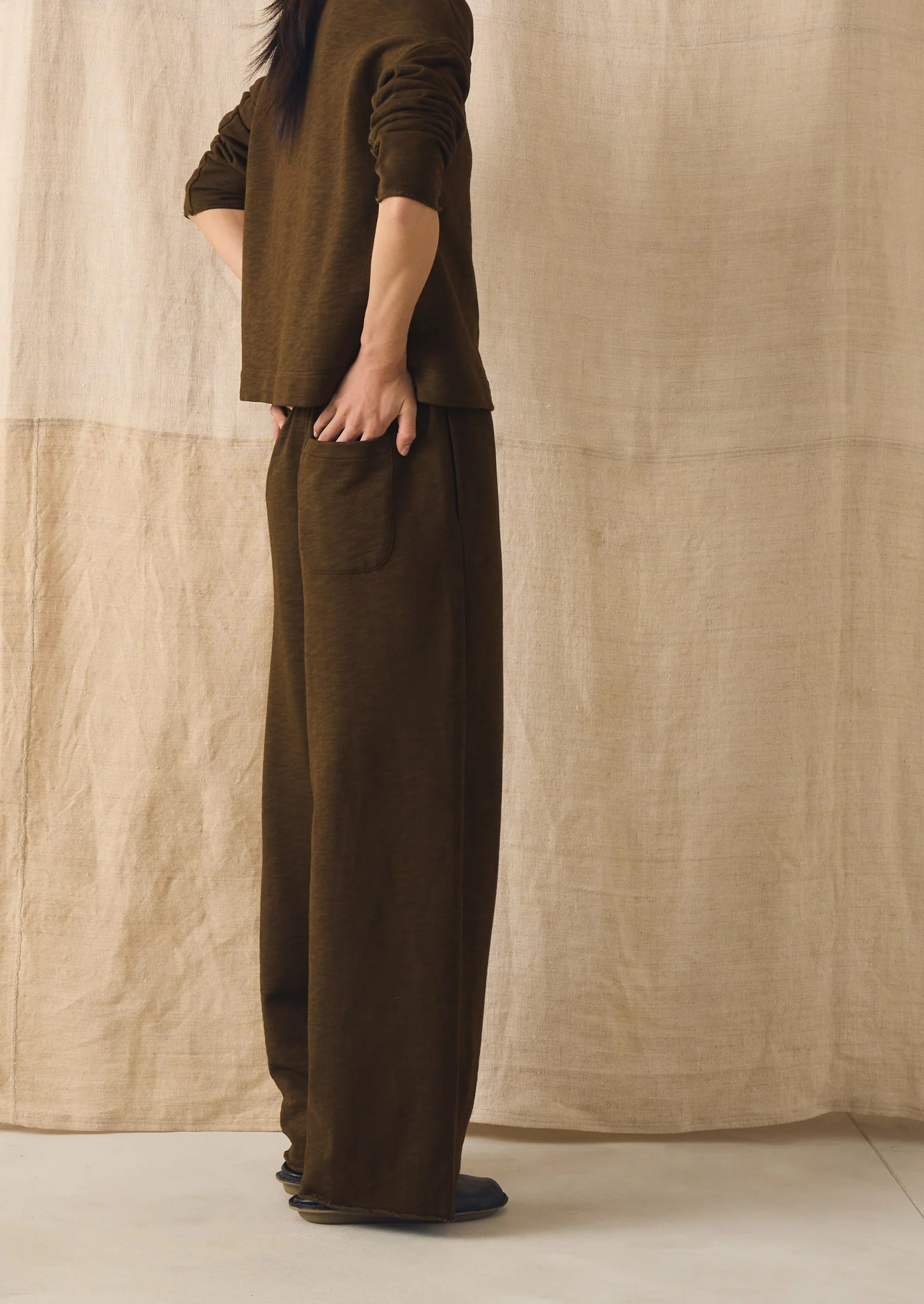 Full Length Loopback Jersey Trousers | Dark Olive - Image 3