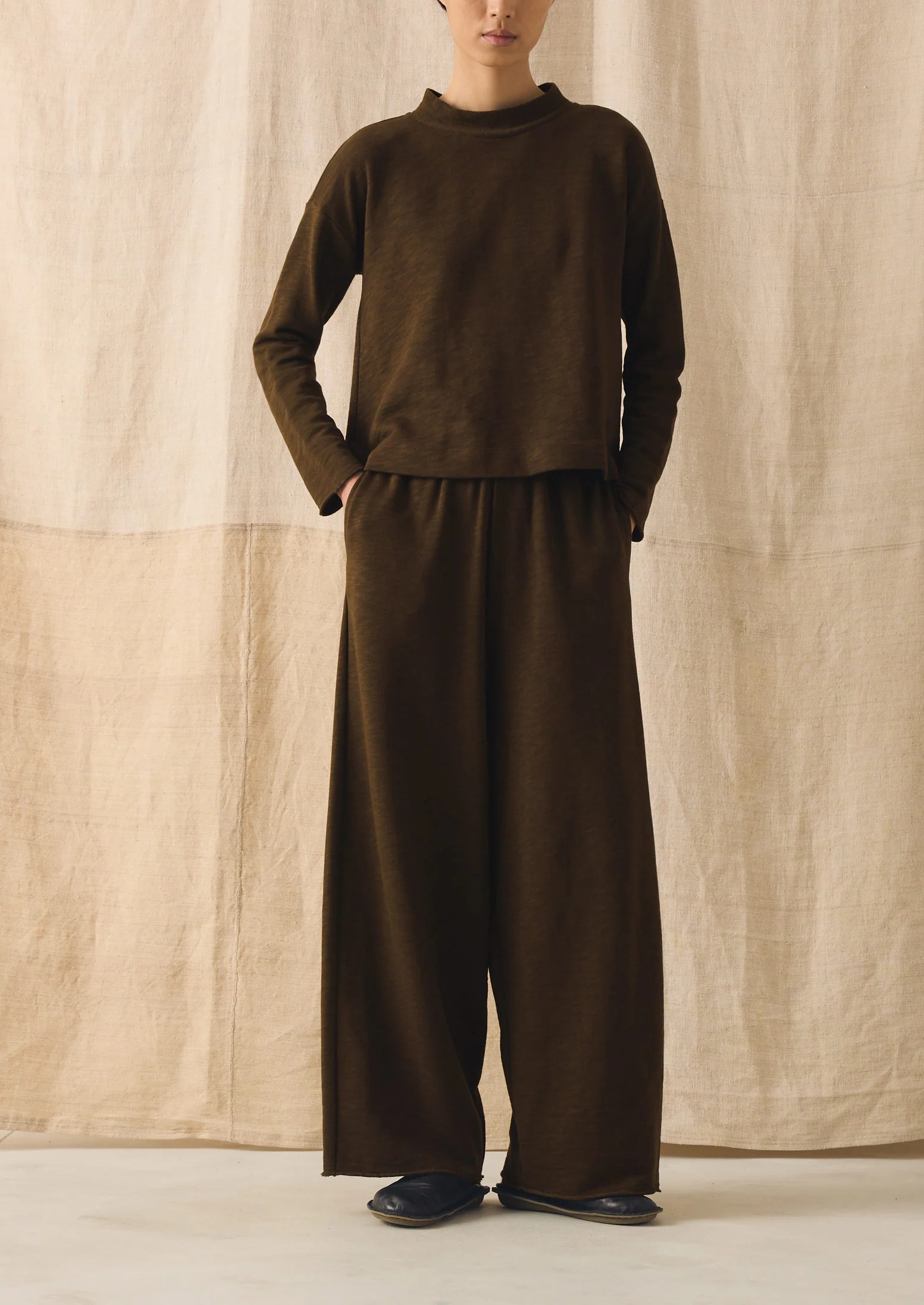 Full Length Loopback Jersey Trousers | Dark Olive - Image 4