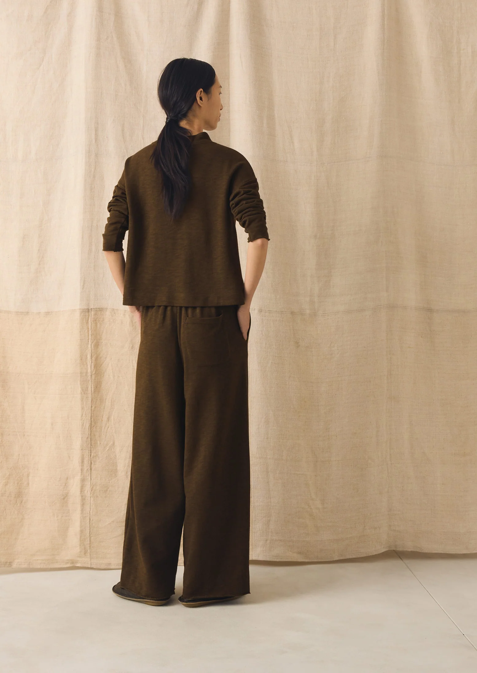 Full Length Loopback Jersey Trousers | Dark Olive - Image 5