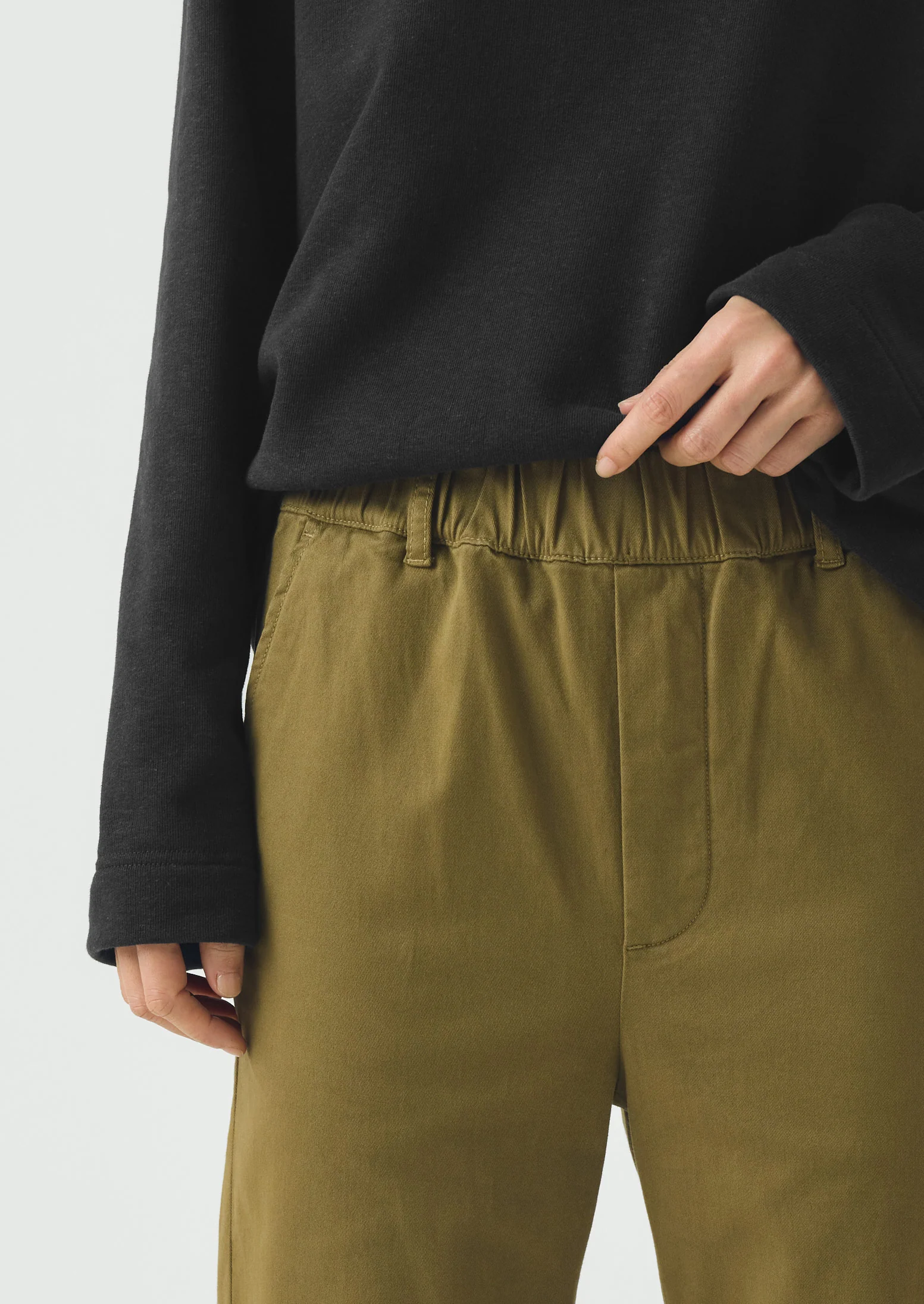 Gabi Cotton Pull On Trousers | Olive Leaf - Image 3