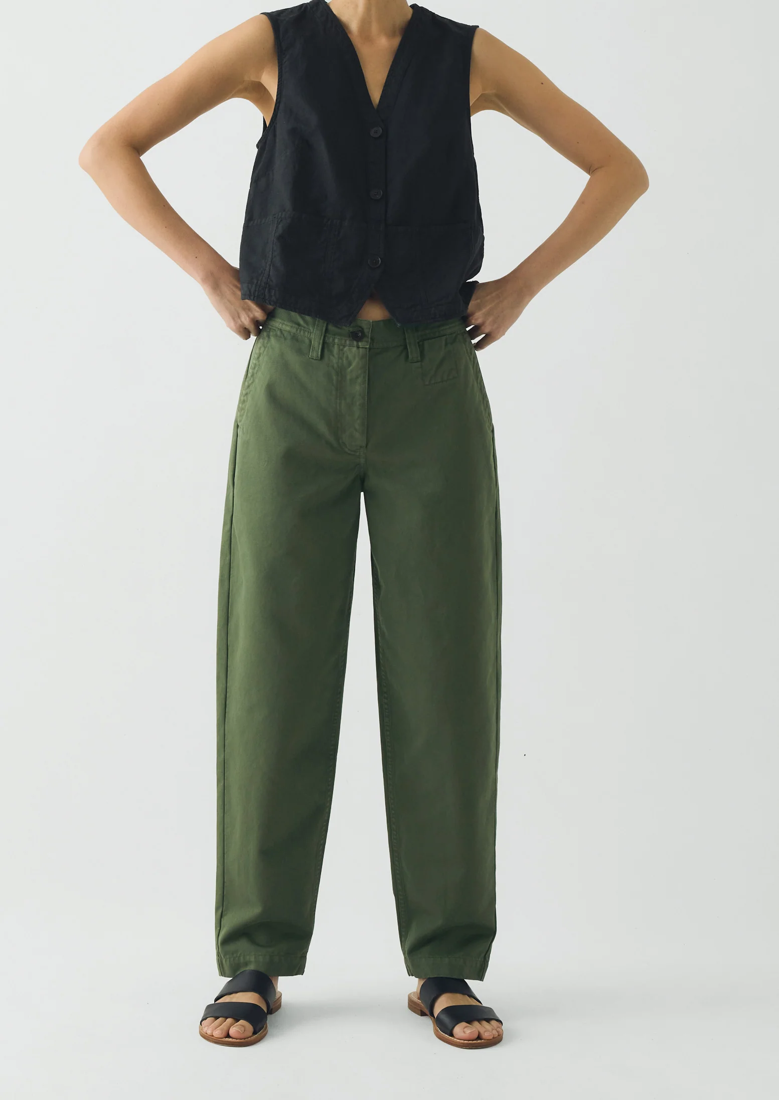 Garment Dyed Cotton Twill Trousers | Balsam Green - Image 2