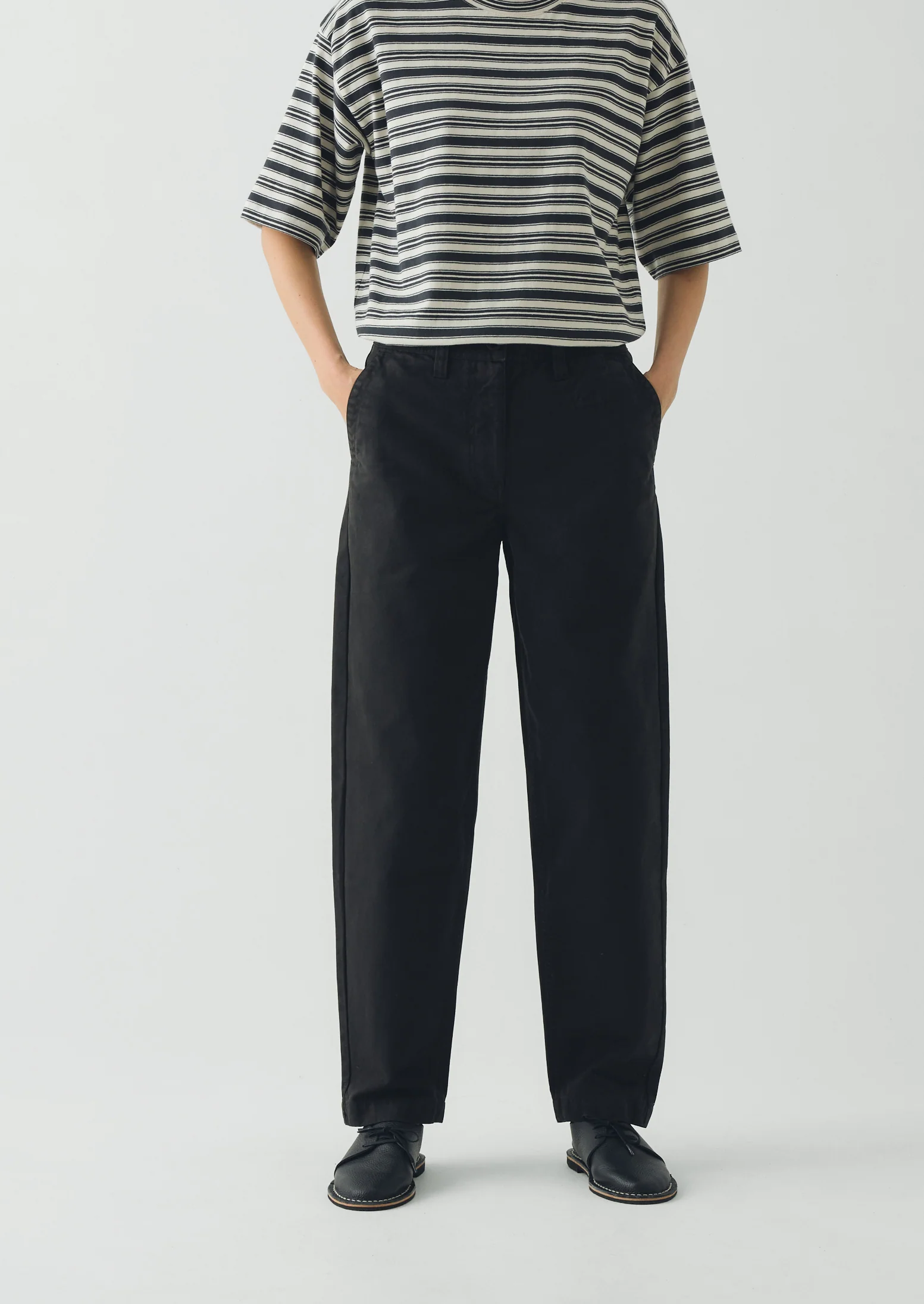 Garment Dyed Cotton Twill Trousers | Soft Black - Image 3