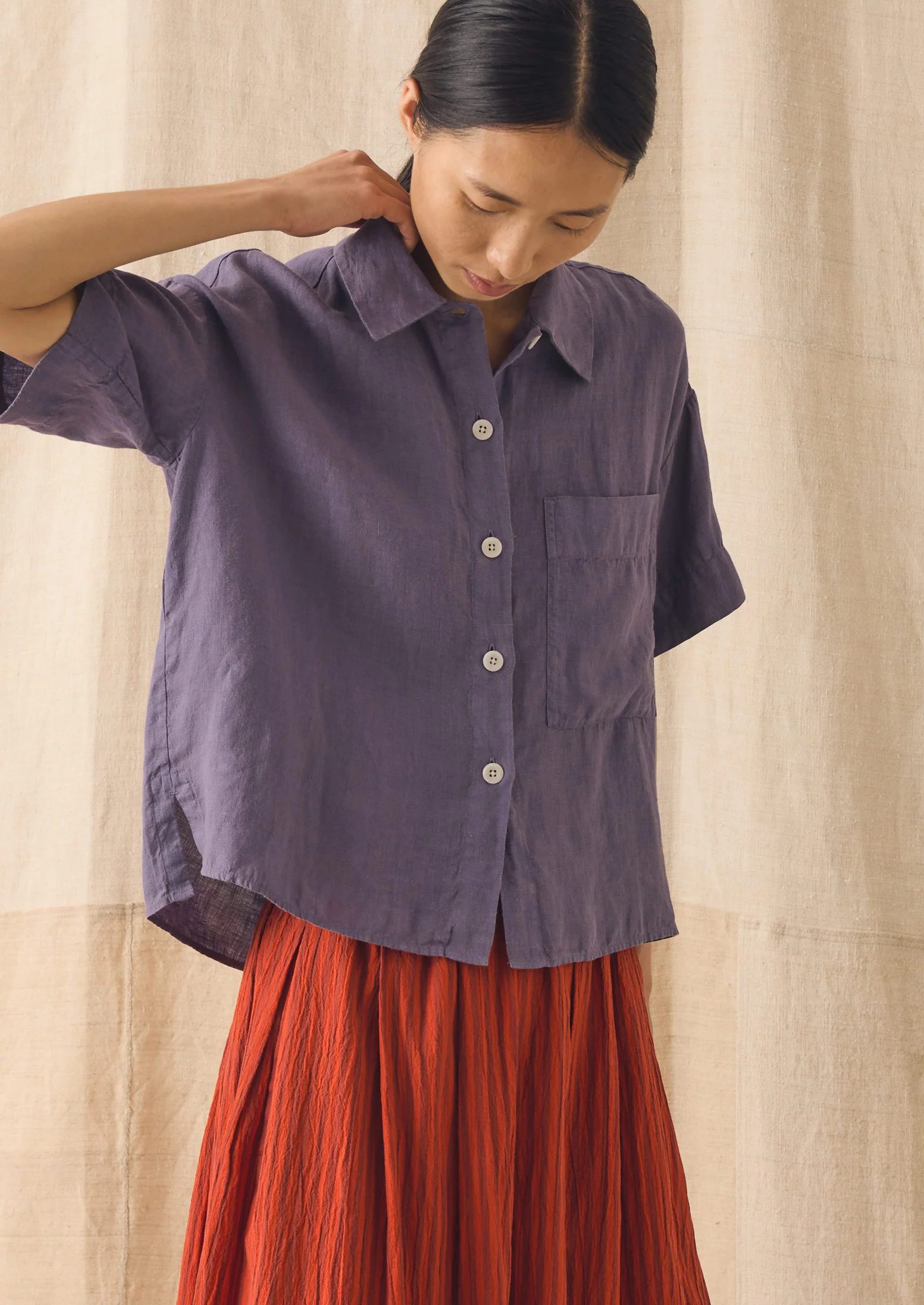 Garment Dyed Lightweight Linen Shirt | Dark Thistle - Image 2