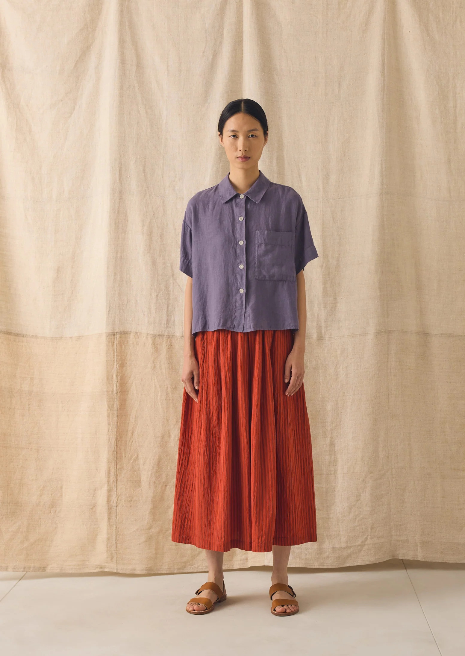 Garment Dyed Lightweight Linen Shirt | Dark Thistle - Image 3