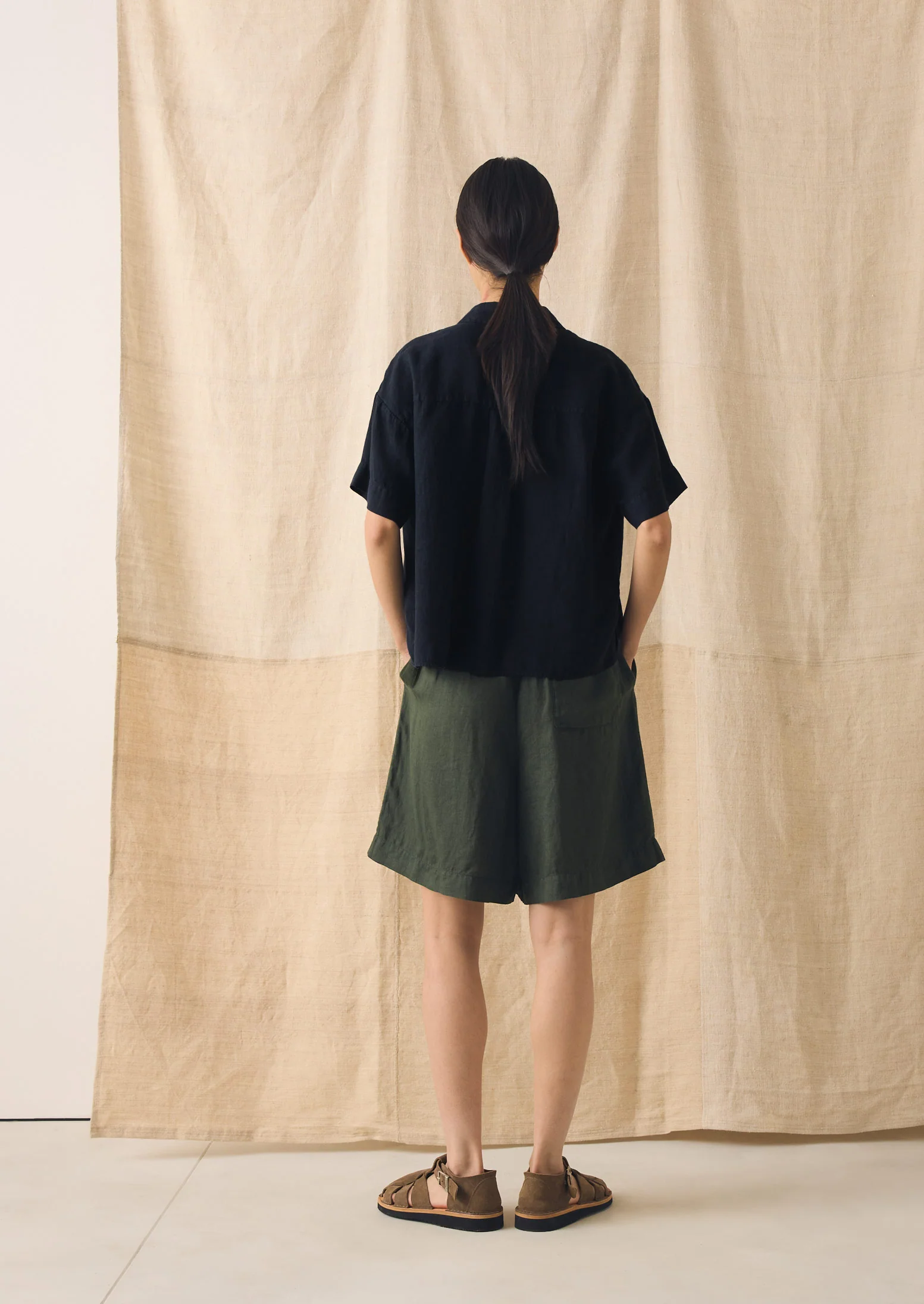Garment Dyed Lightweight Linen Shirt | Midnight - Image 3