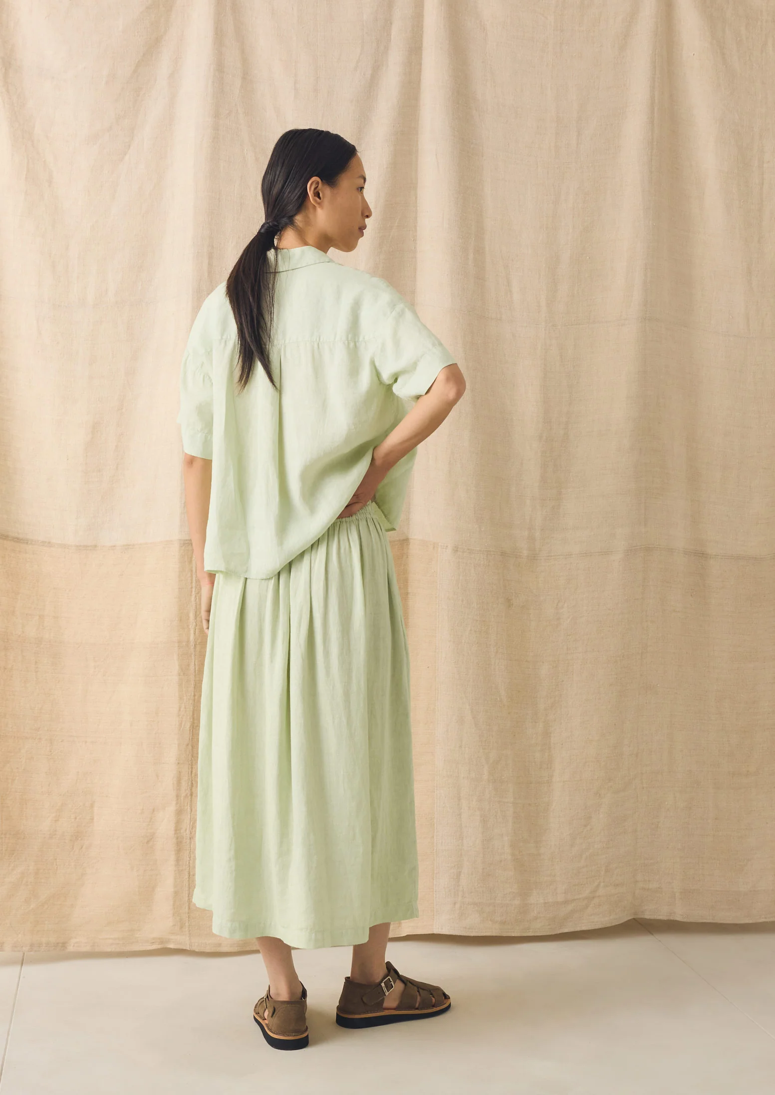 Garment Dyed Lightweight Linen Shirt | Mint Tea - Image 3