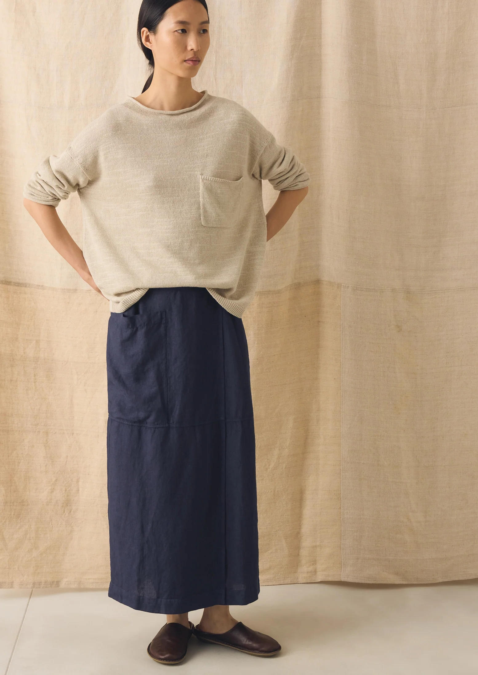 Garment Dyed Linen Apron Skirt | Blueberry - Image 2