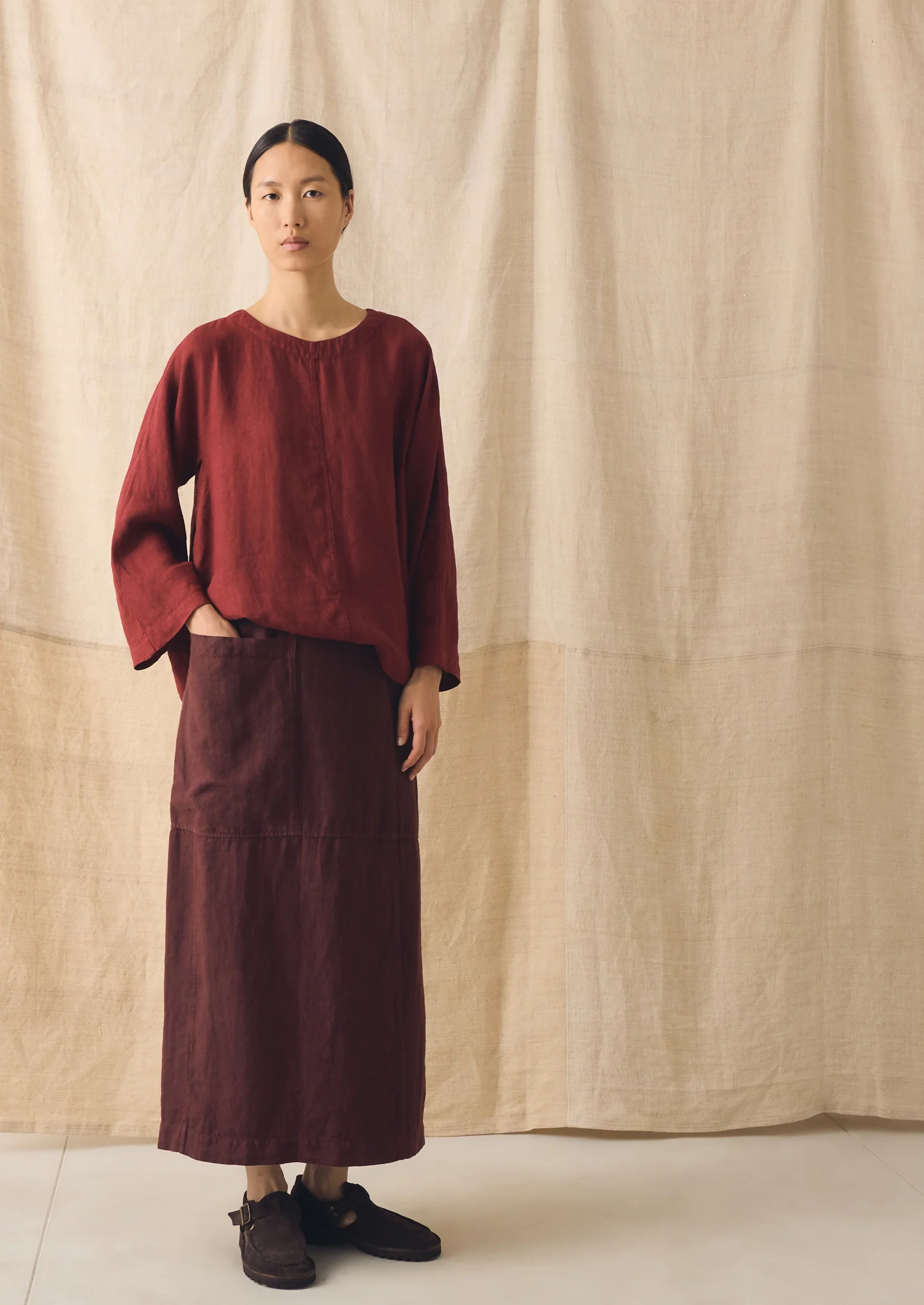 Garment Dyed Linen Apron Skirt | Fig - Image 3