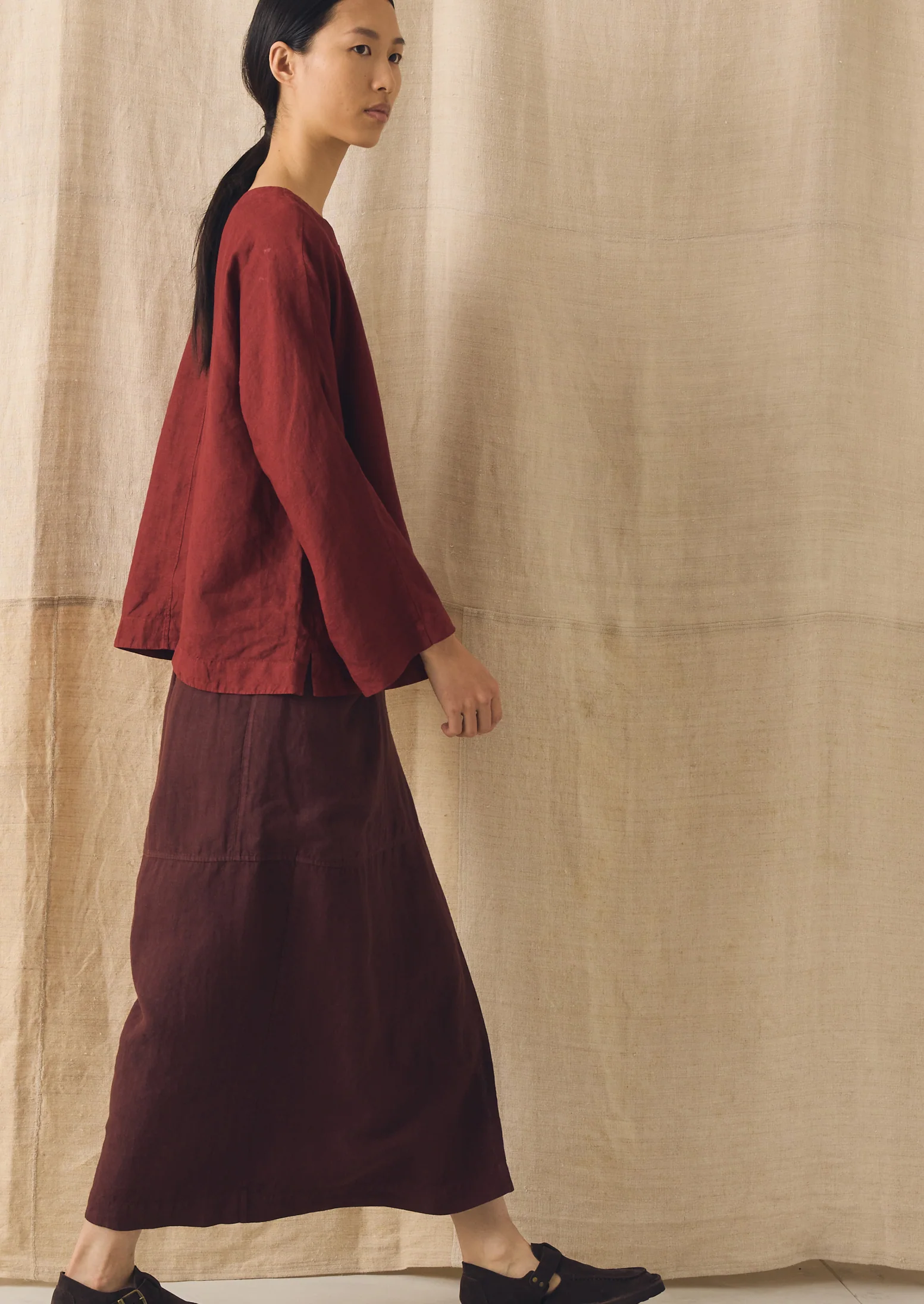 Garment Dyed Linen Apron Skirt | Fig - Image 5