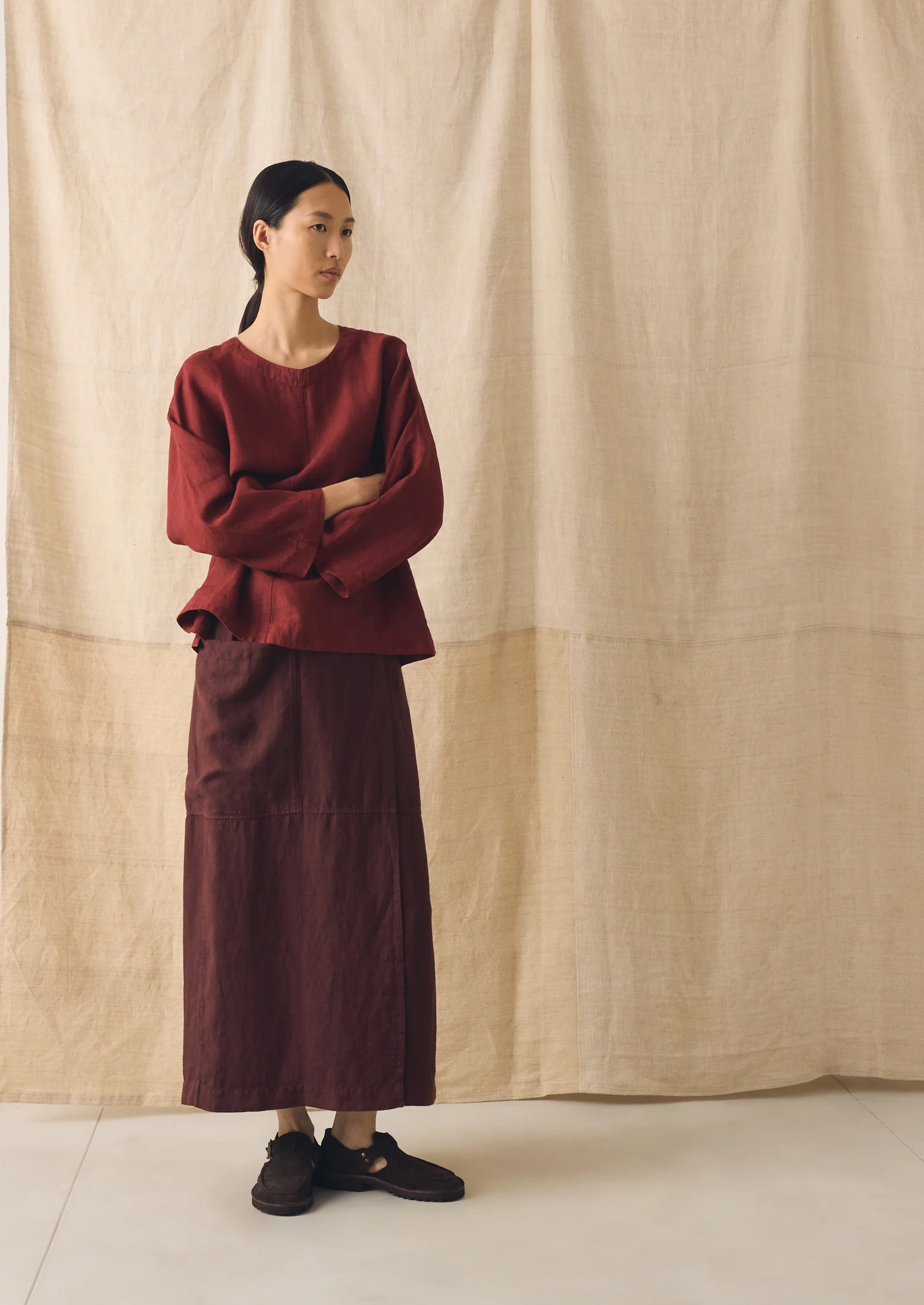 Garment Dyed Linen Apron Skirt | Fig - Image 6