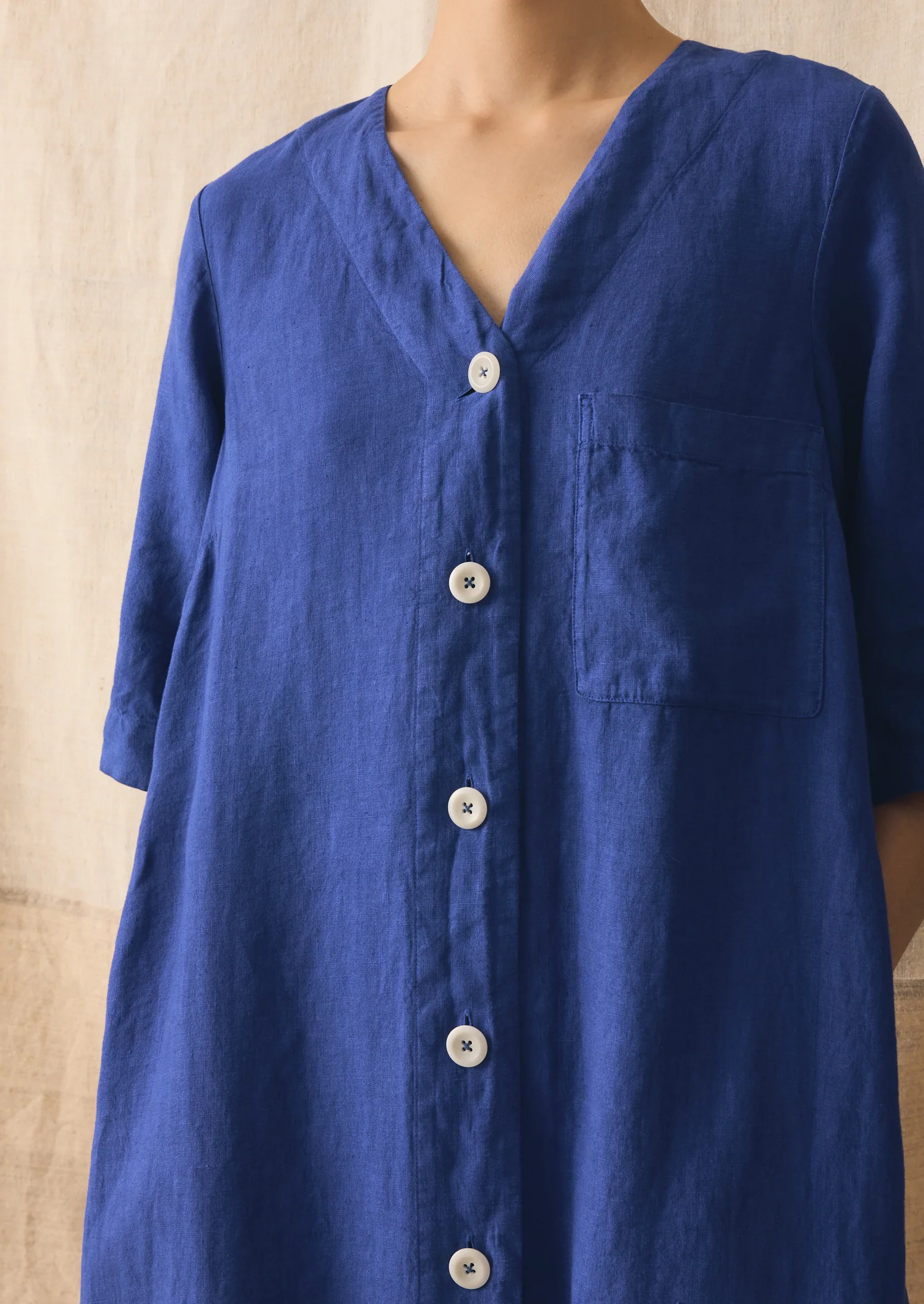 Garment Dyed Linen Button Front Dress | Carmine Blue - Image 4