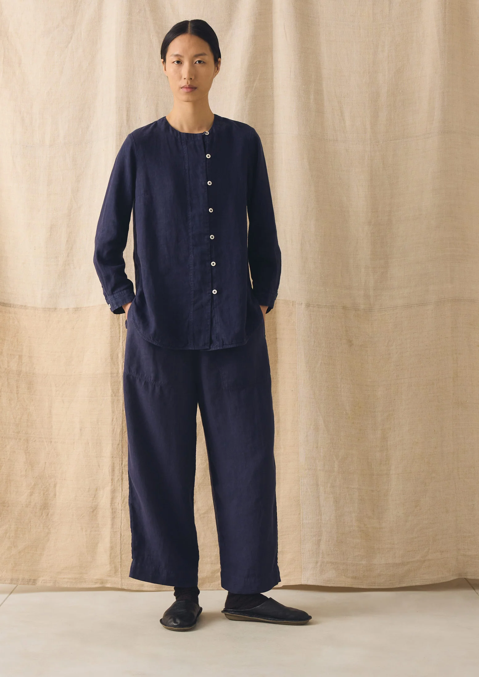 Garment Dyed Linen Chef Shirt | Blueberry - Image 3
