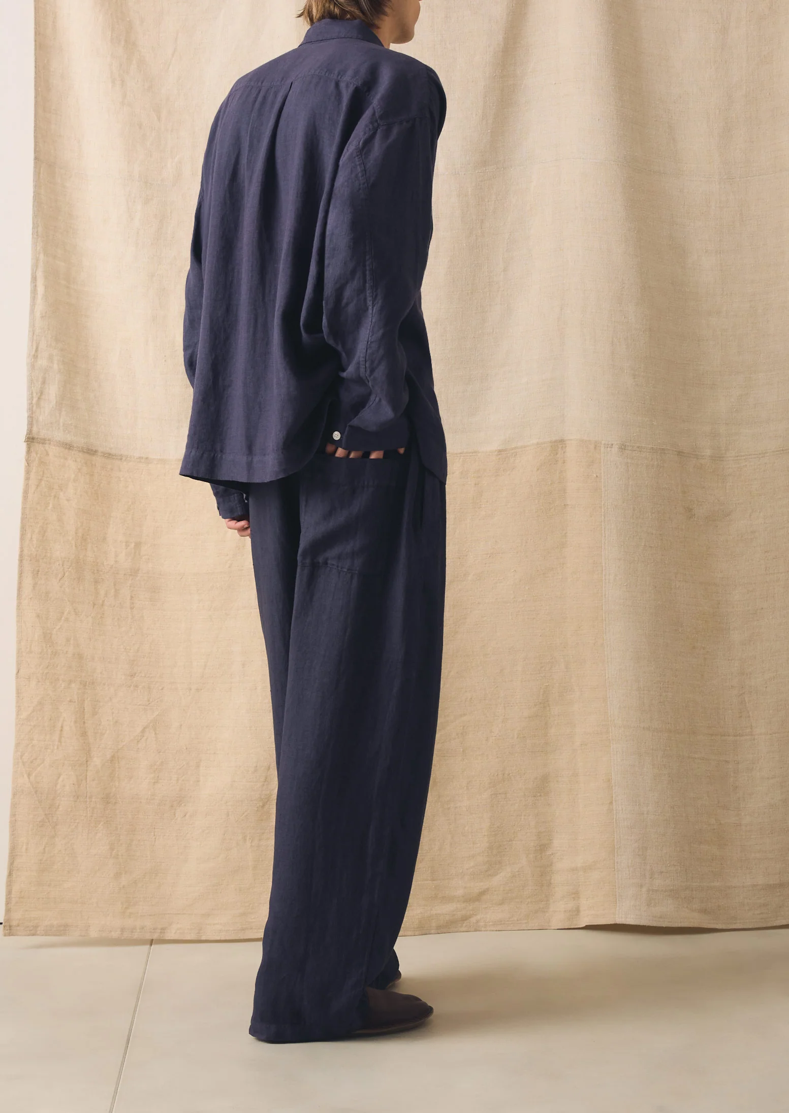 Garment Dyed Linen Drawstring Trousers | Blueberry - Image 5