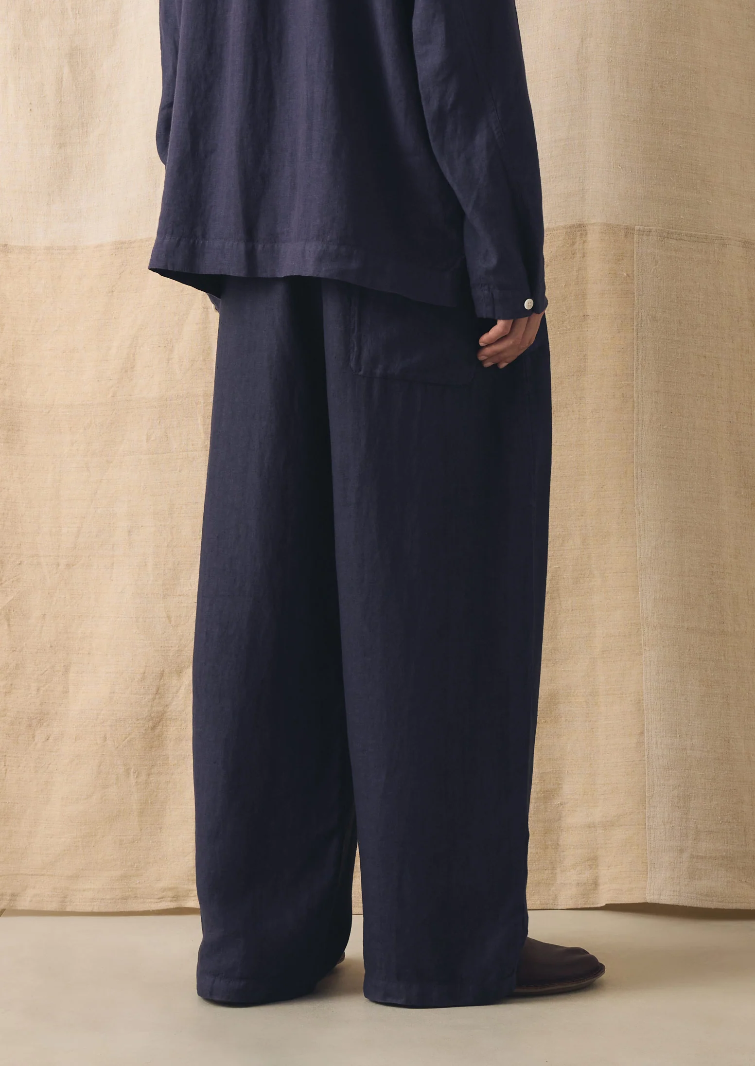Garment Dyed Linen Drawstring Trousers | Blueberry - Image 7