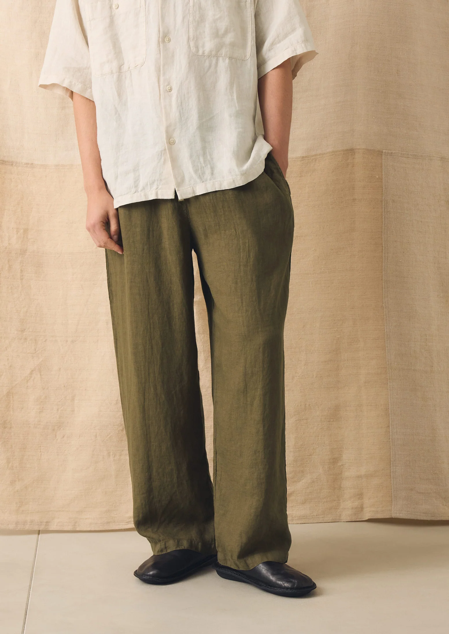 Garment Dyed Linen Drawstring Trousers | Pear - Image 4