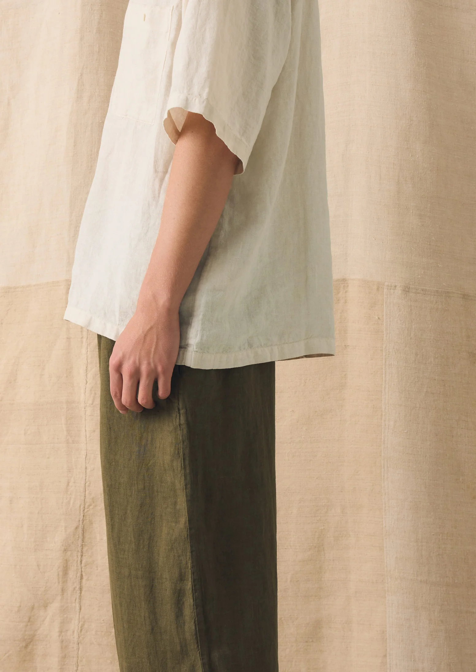 Garment Dyed Linen Drawstring Trousers | Pear - Image 5