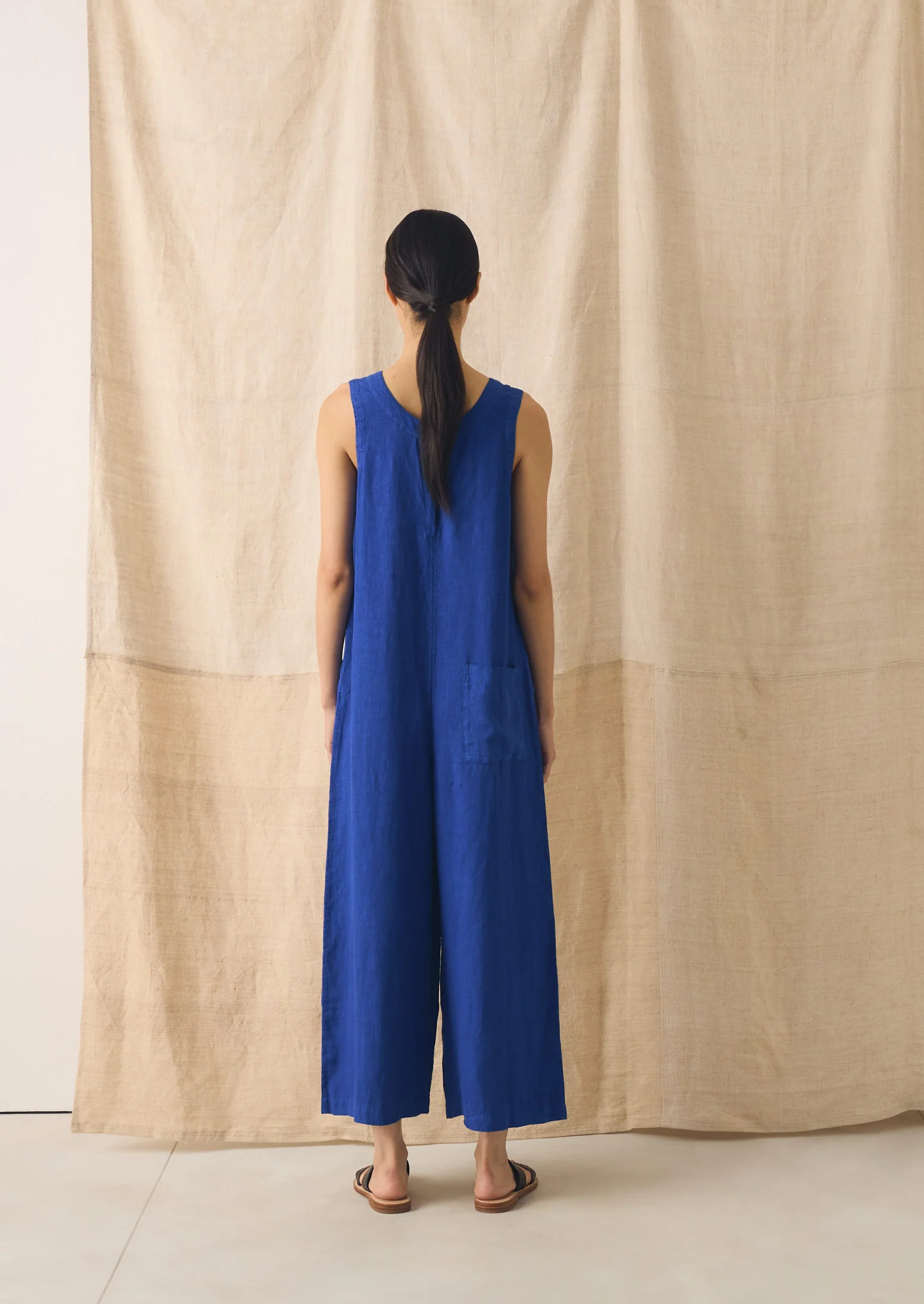Garment Dyed Linen Scoop Back Jumpsuit | Carmine Blue - Image 3