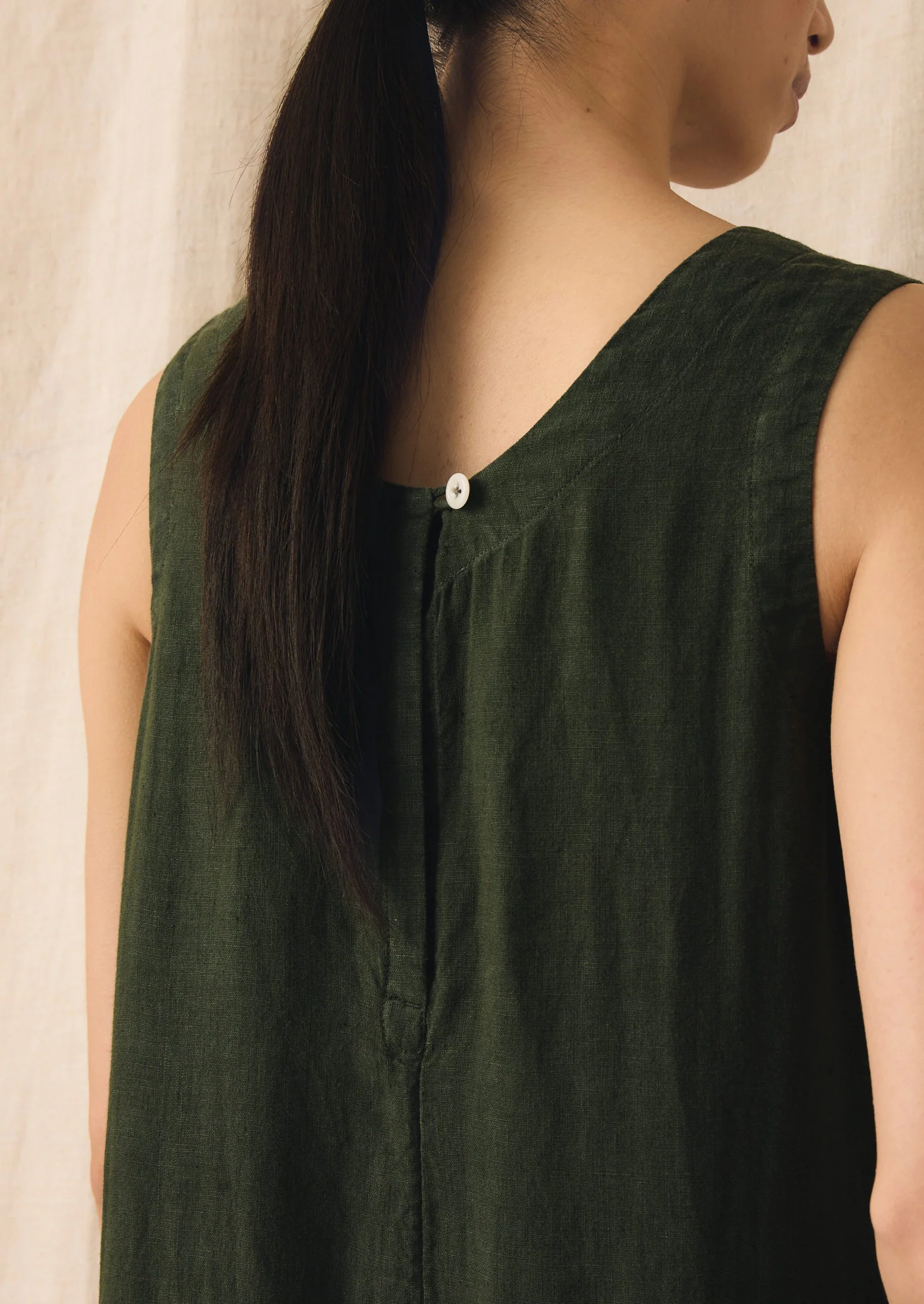 Garment Dyed Linen Scoop Back Jumpsuit | Dark Olive - Image 4
