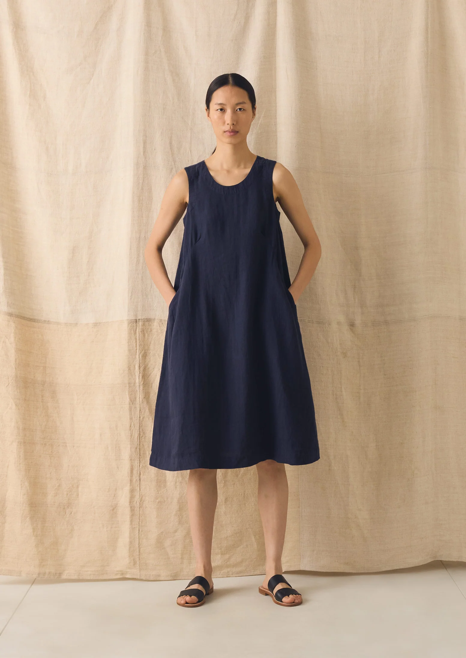 Garment Dyed Linen Shift Dress | Blueberry - Image 2