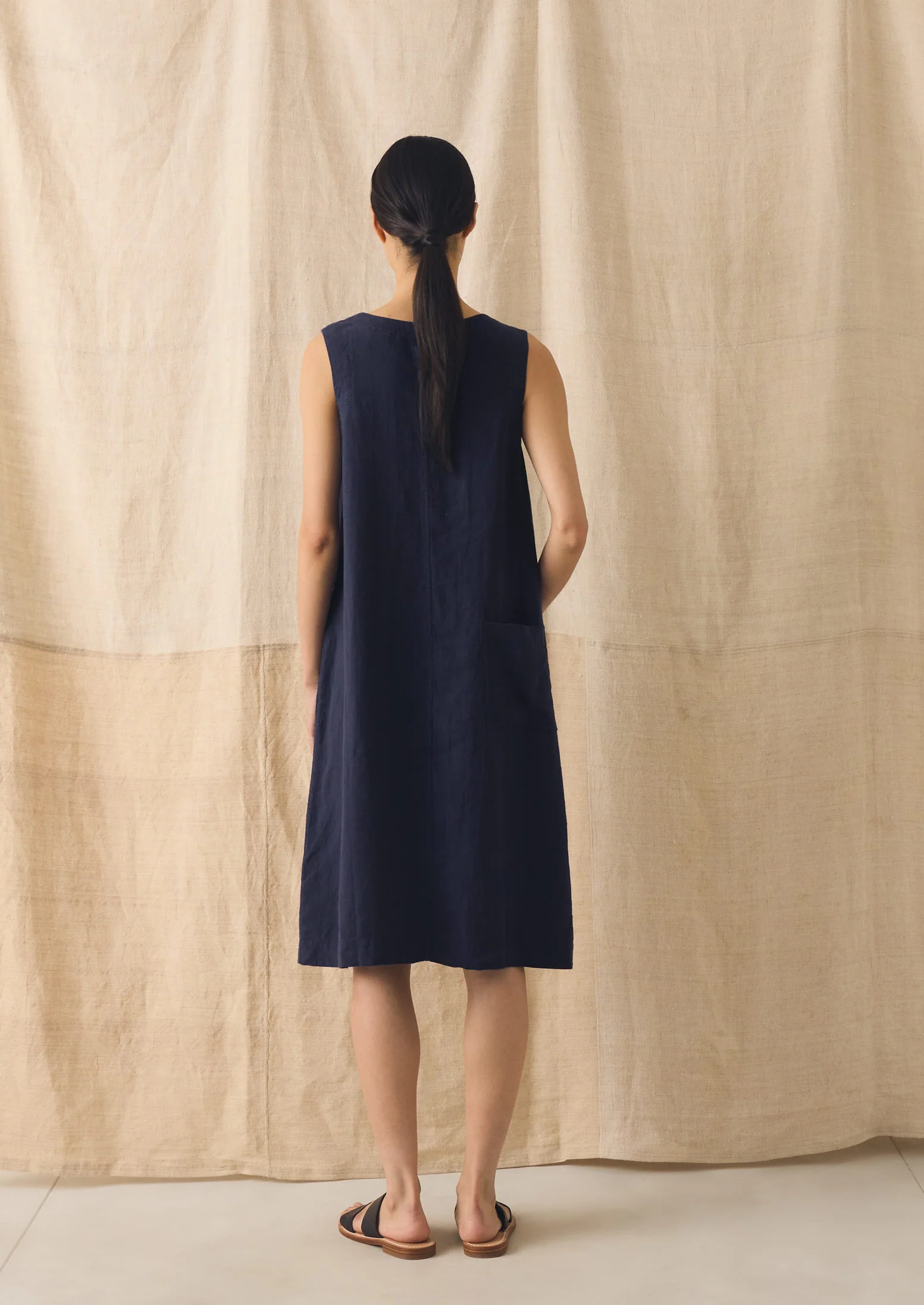 Garment Dyed Linen Shift Dress | Blueberry - Image 3