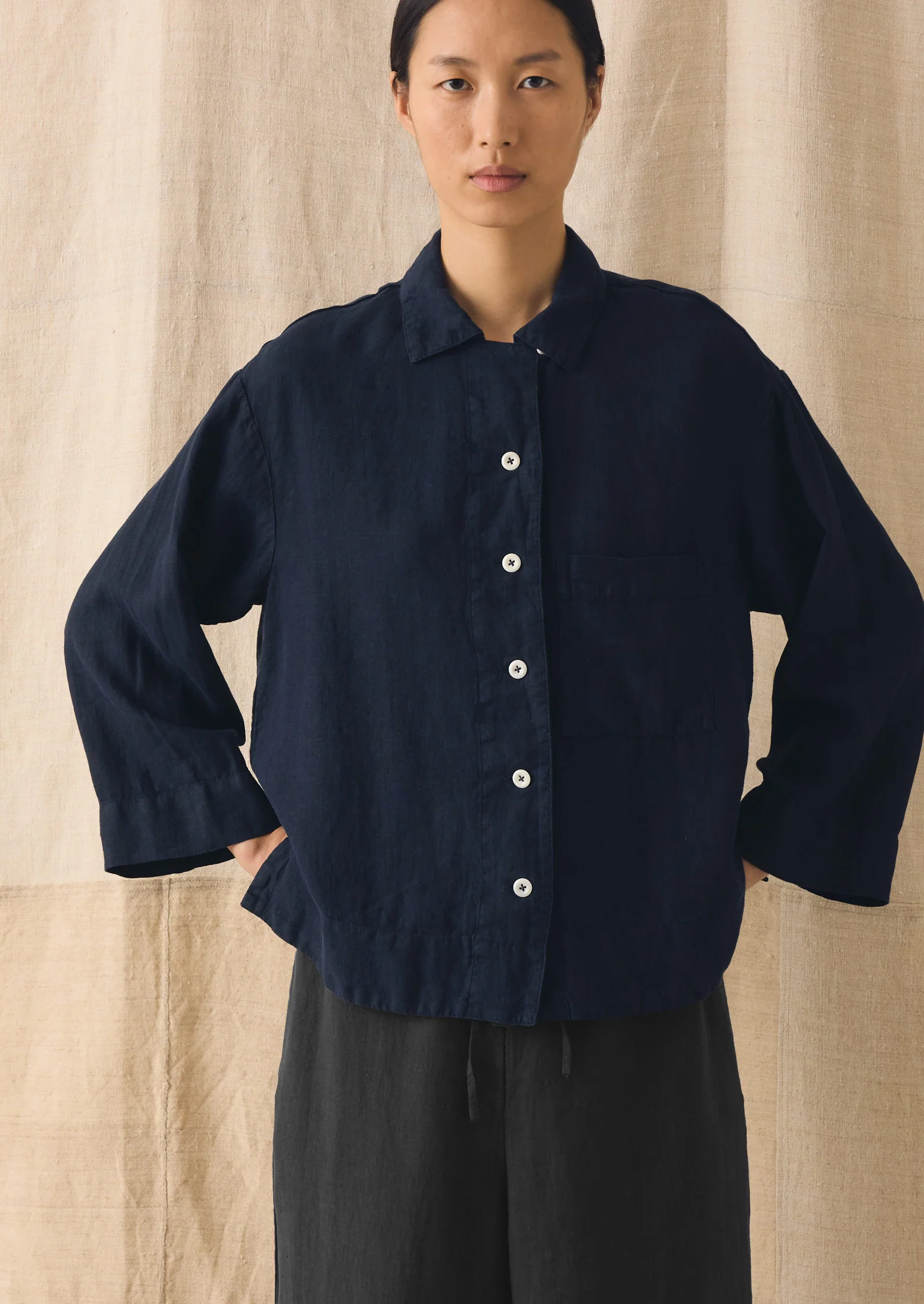 Garment Dyed Linen Shirt | Midnight - Image 2