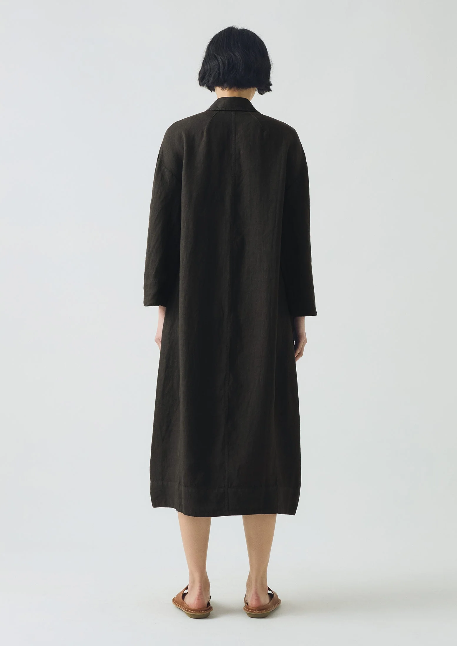 Garment Dyed Linen Button Shirt Dress | Black Pepper - Image 4