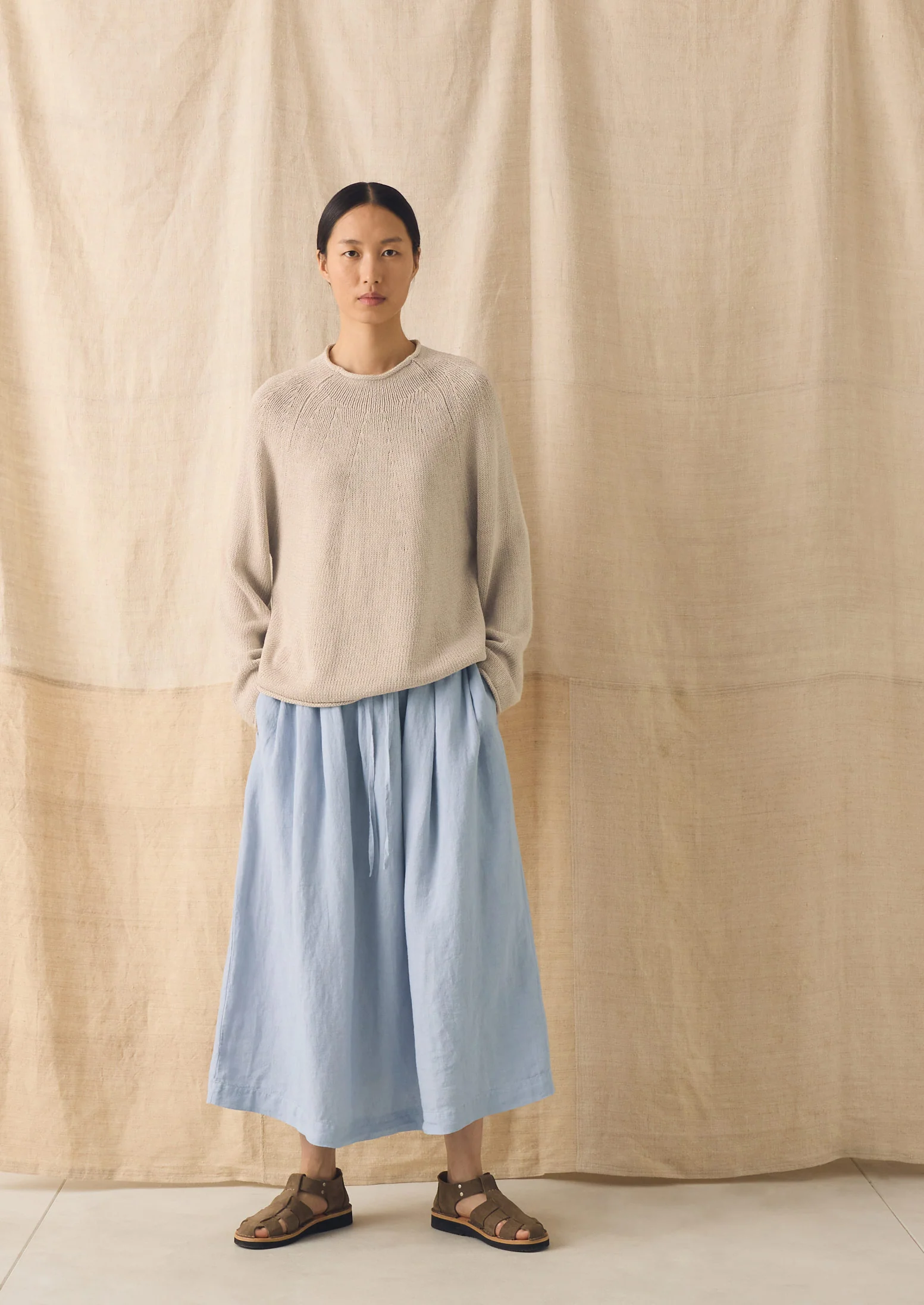 Garment Dyed Linen Skirt | Egg Blue - Image 3