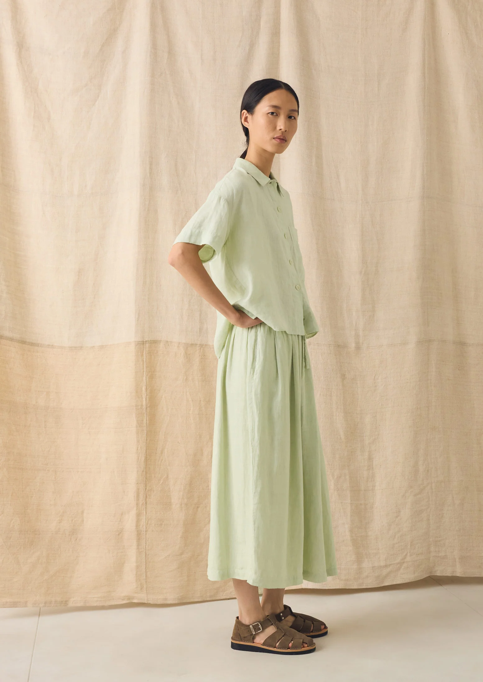Garment Dyed Linen Skirt | Mint Tea - Image 2