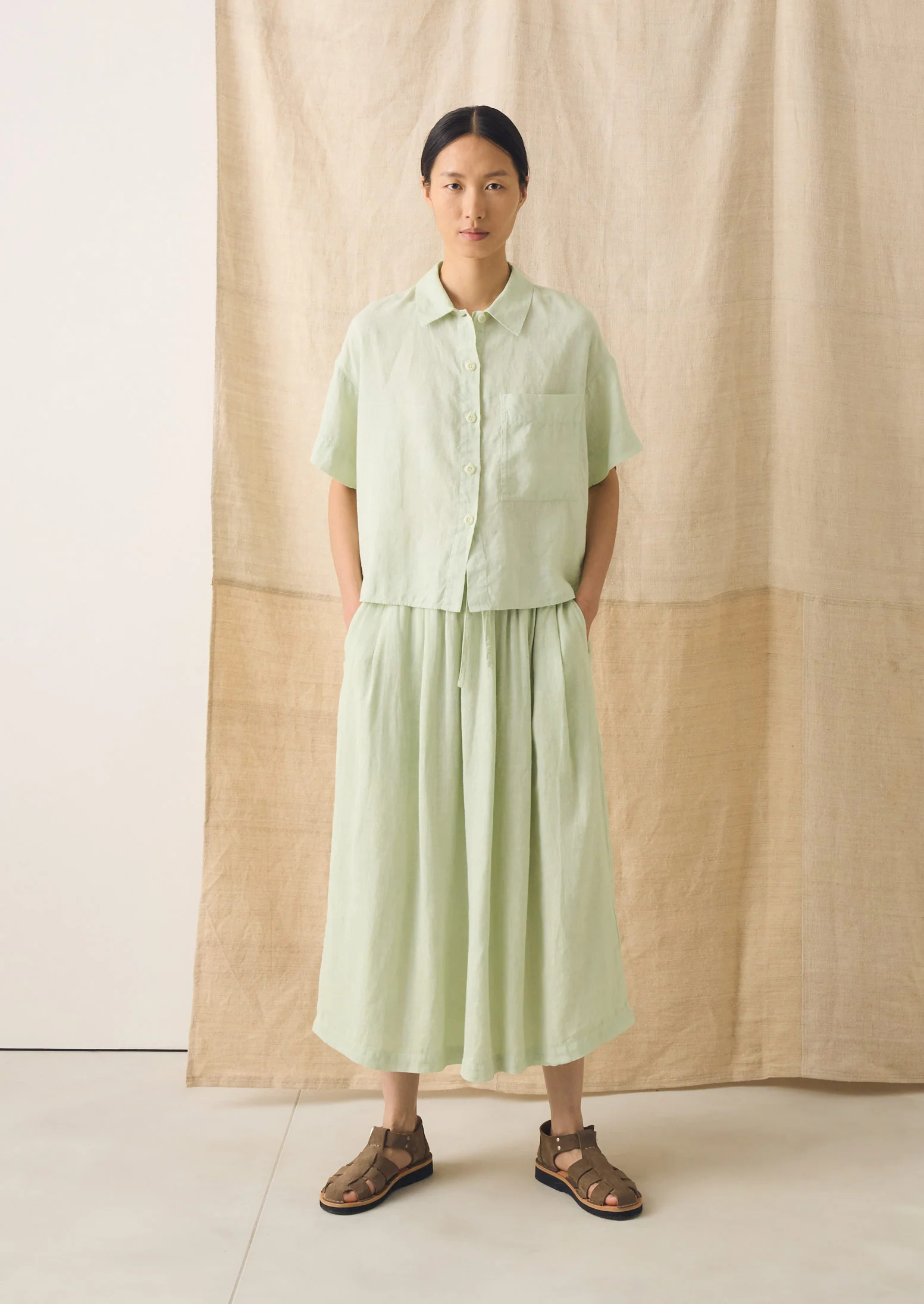 Garment Dyed Linen Skirt | Mint Tea - Image 4