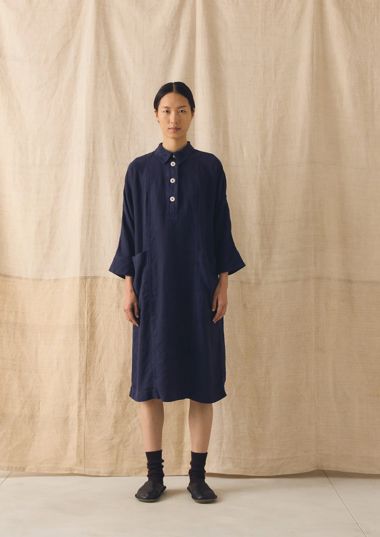 Garment Dyed Linen Tunic Dress | Blueberry - Image 3