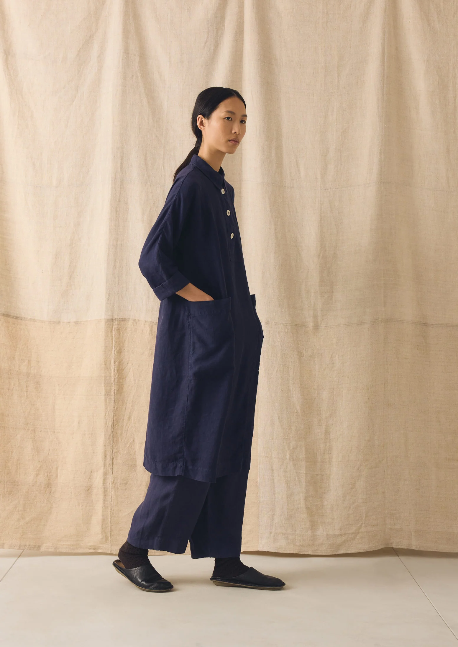 Garment Dyed Linen Tunic Dress | Blueberry - Image 4
