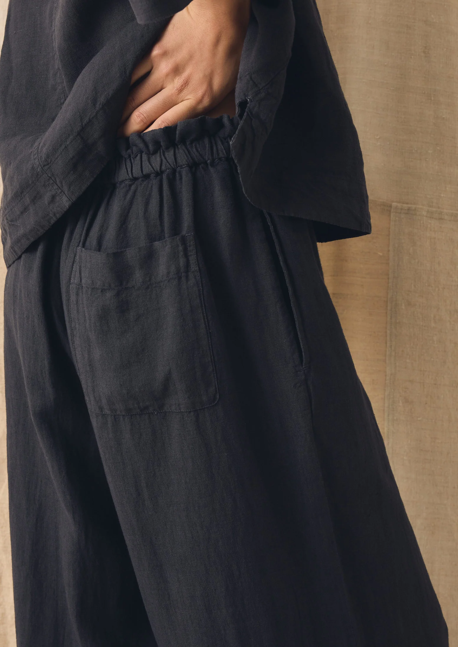 Garment Dyed Linen Wide Leg Trousers | Black Pepper - Image 3