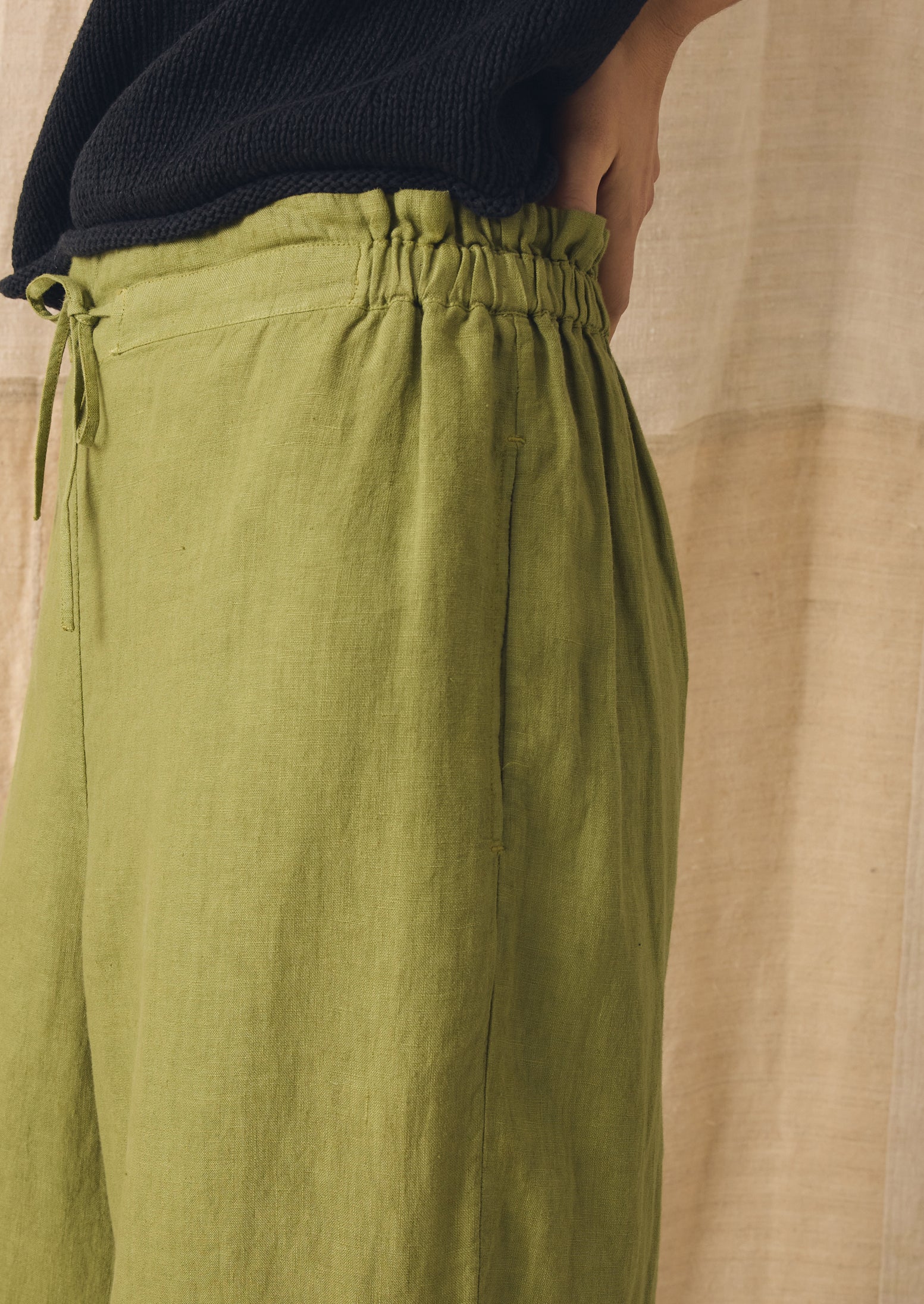 Garment Dyed Linen Wide Leg Trousers | Pale Olive - Image 5