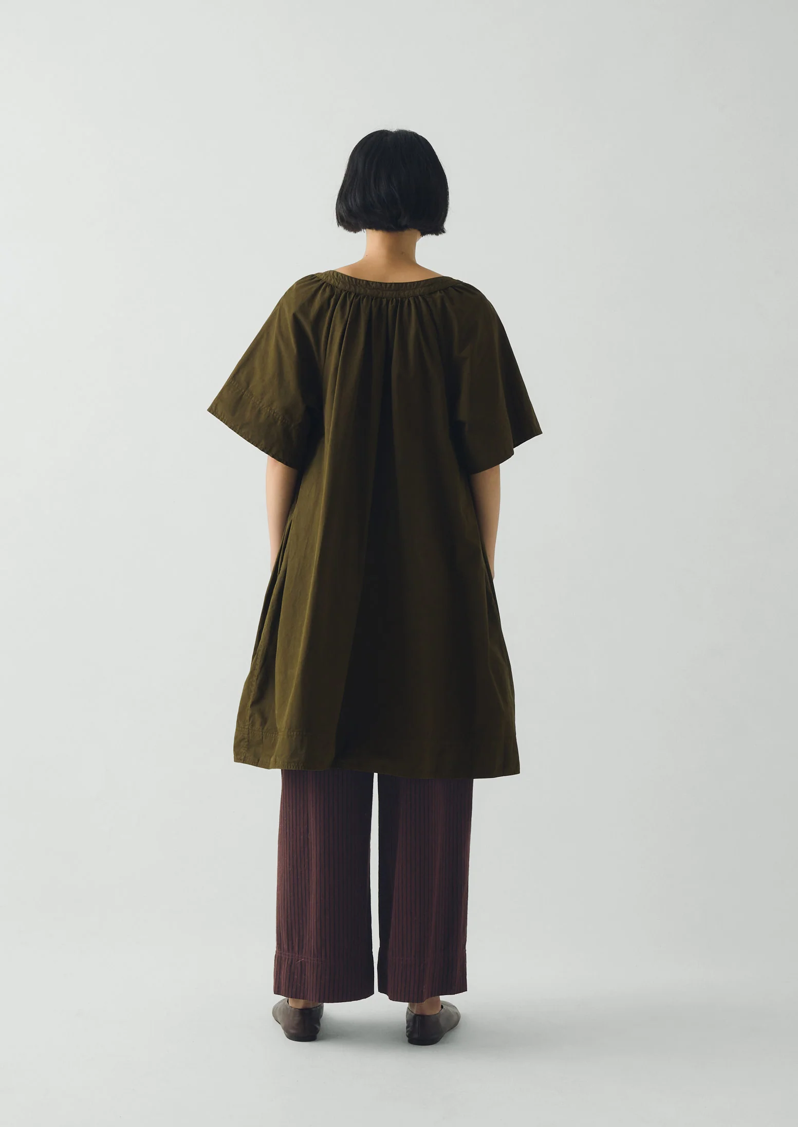 Gathered Cotton Twill Dress | Bronze Green - Image 4