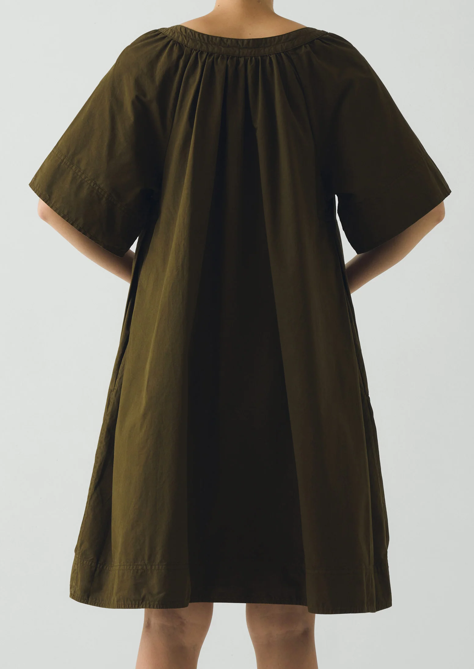 Gathered Cotton Twill Dress | Bronze Green - Image 6