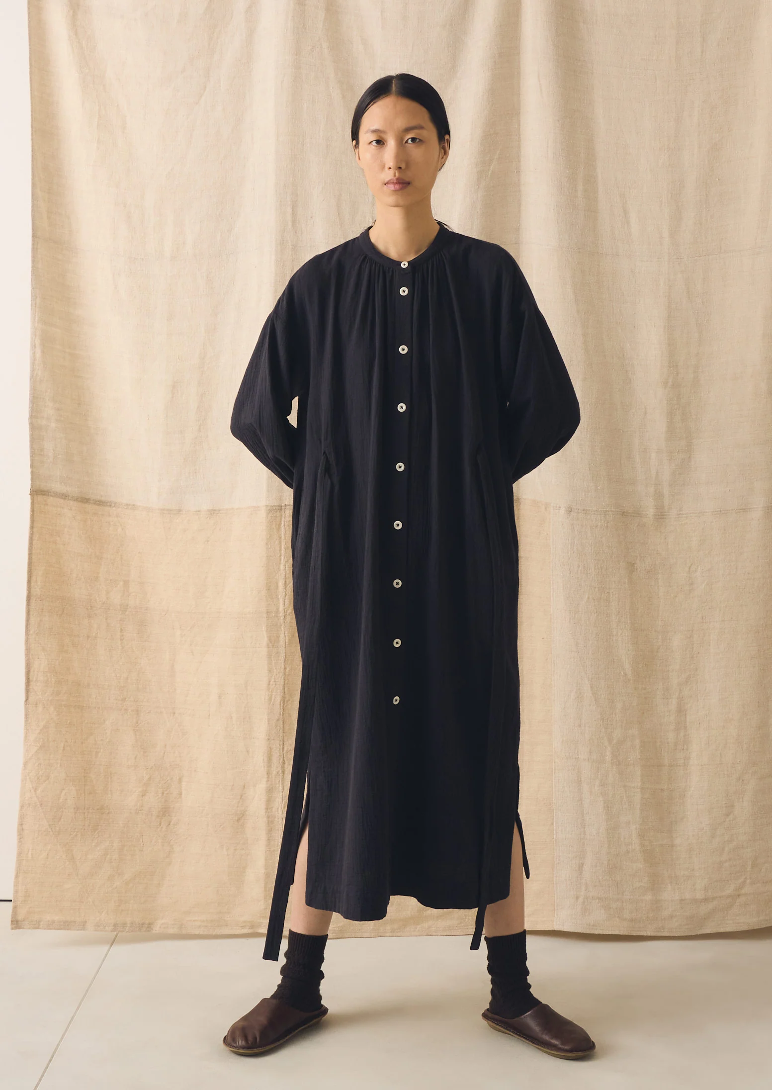 Gathered Crinkle Cotton Gauze Dress | Blackberry - Image 6