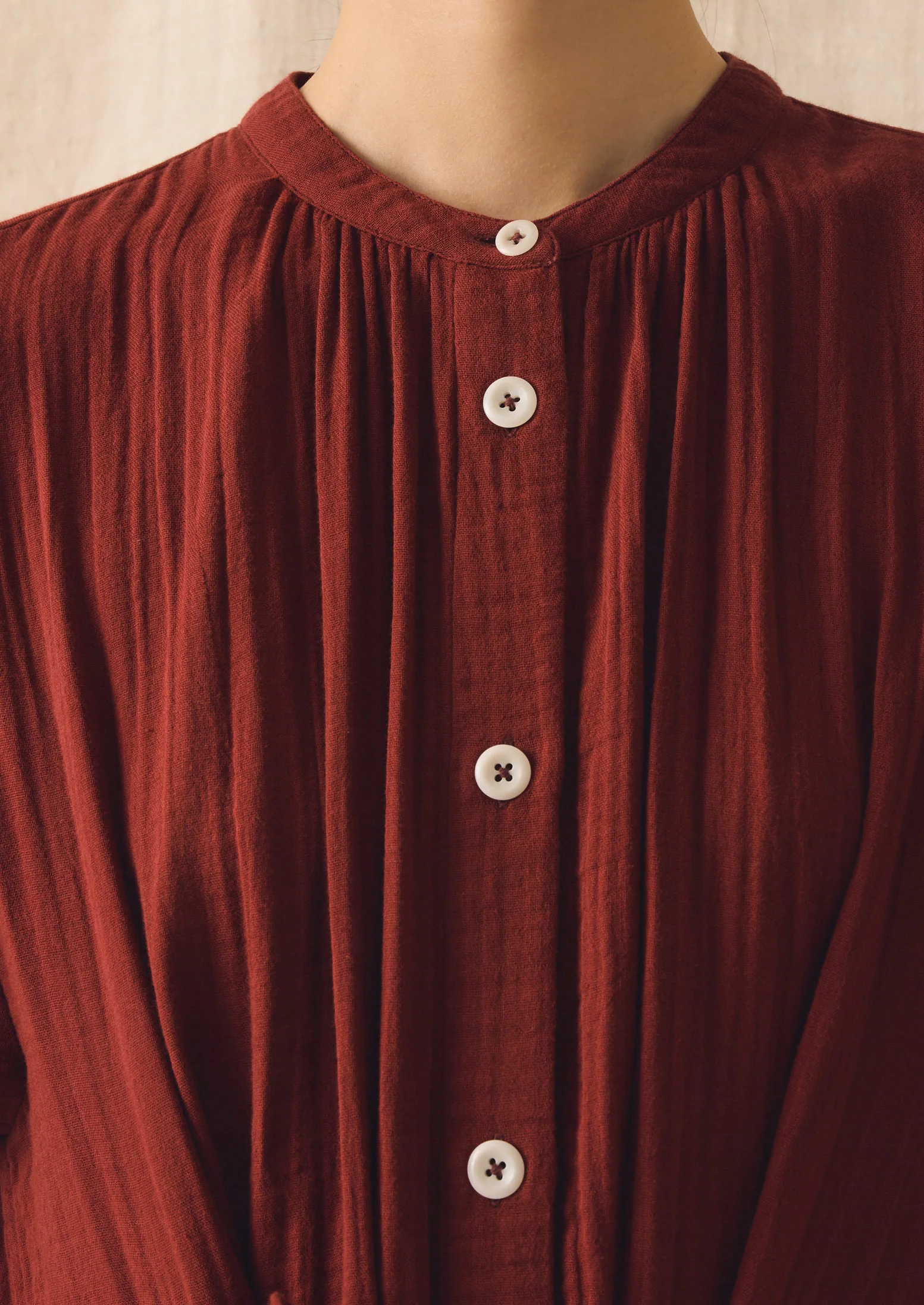 Gathered Crinkle Cotton Gauze Dress | Tomato Red - Image 6