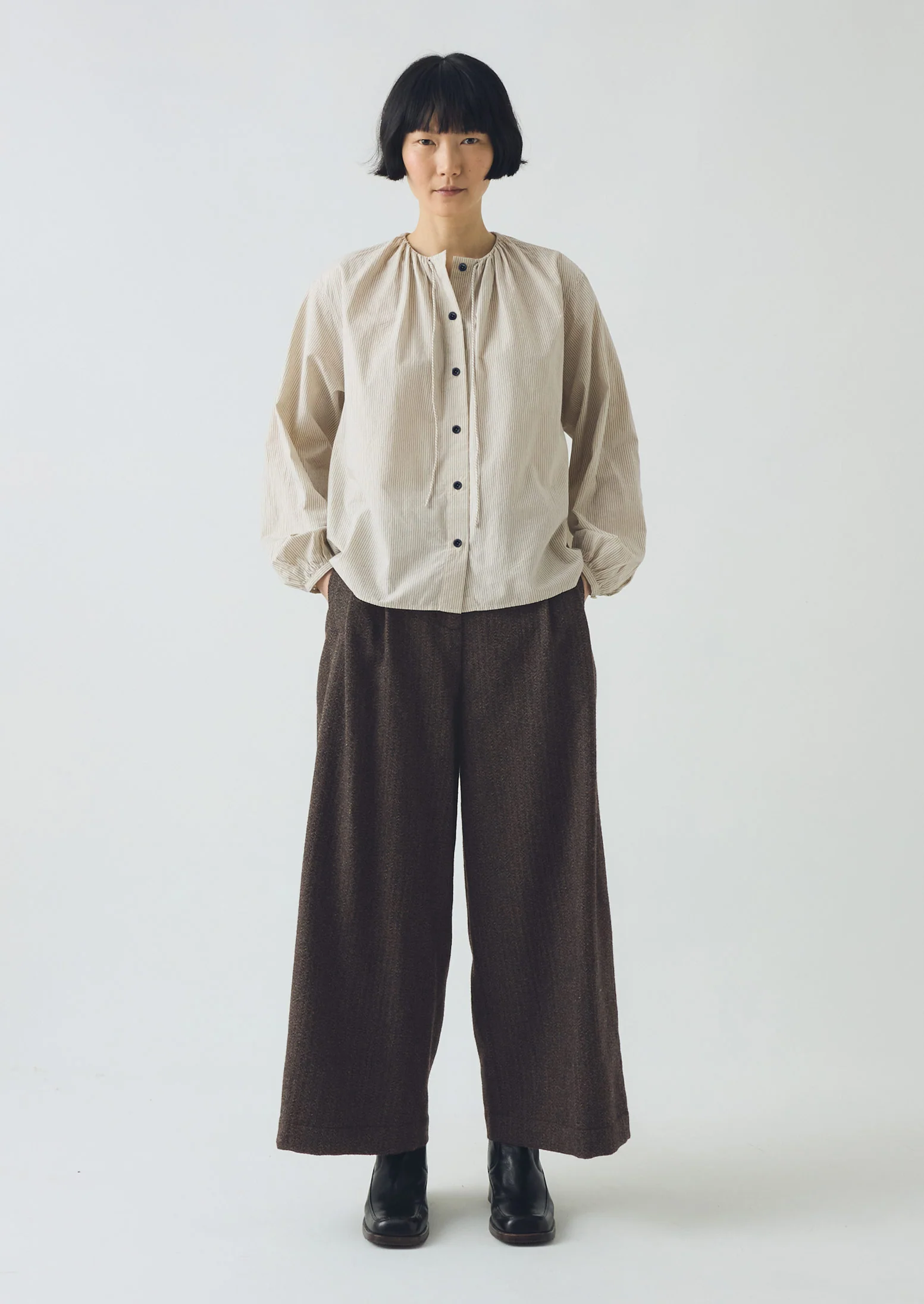 Gathered Neck Mini Stripe Shirt | Sunwashed Blue - Image 3