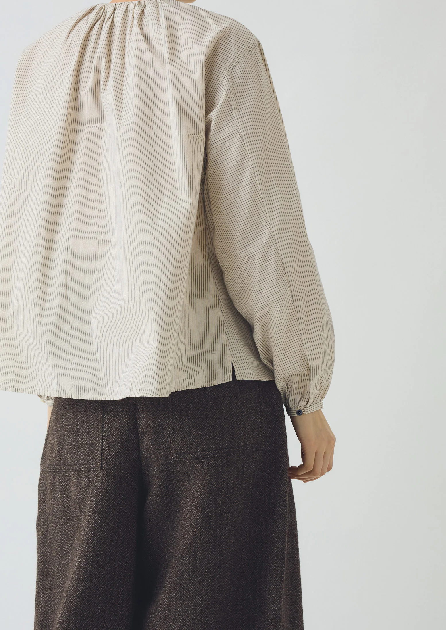 Gathered Neck Mini Stripe Shirt | Sunwashed Blue - Image 4