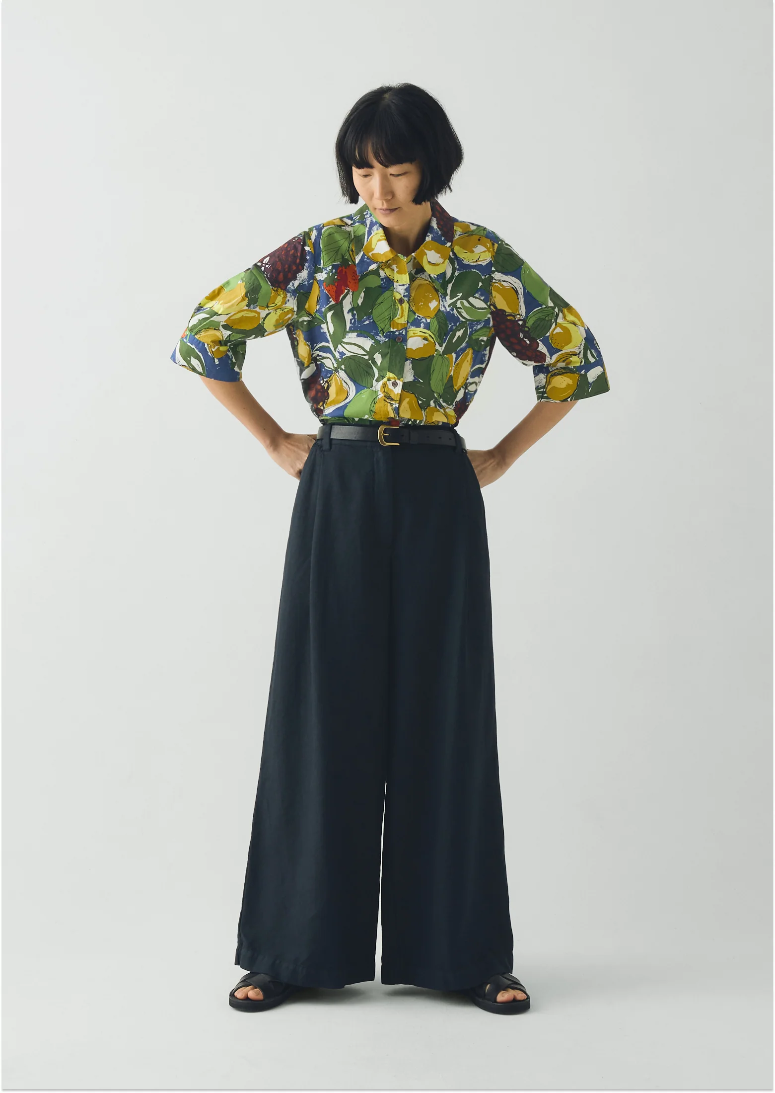 Gia Sketched Fruit Print Shirt | Verdigris/Multi - Image 2
