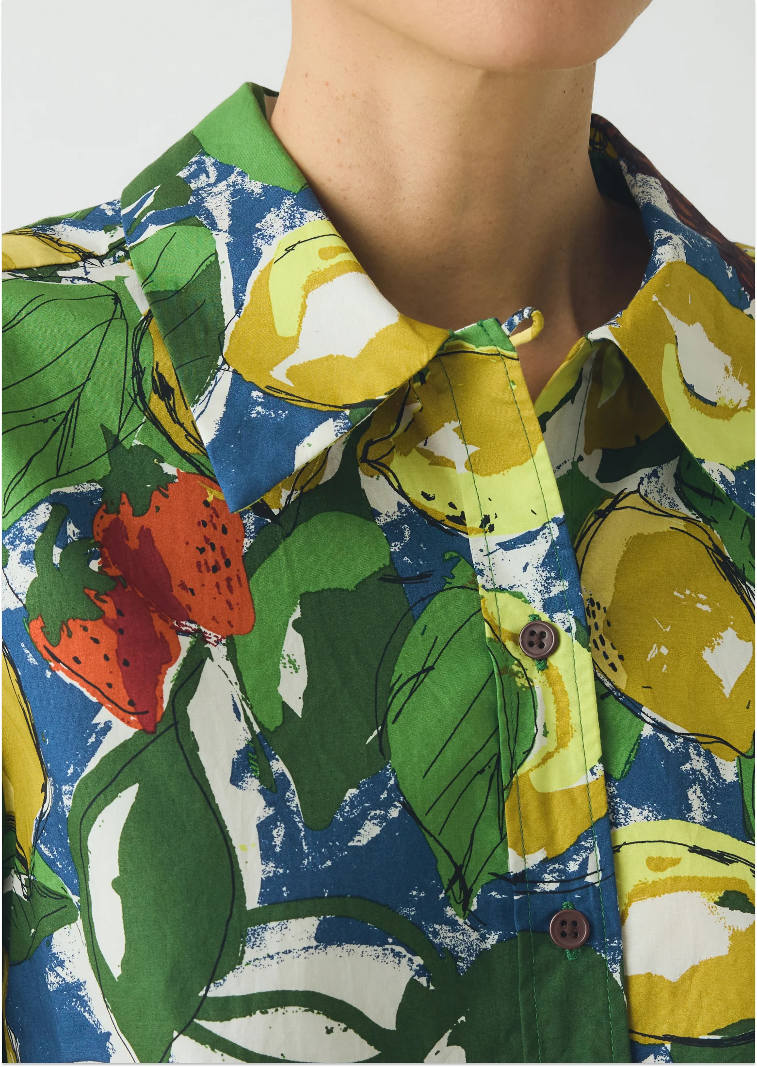 Gia Sketched Fruit Print Shirt | Verdigris/Multi - Image 3