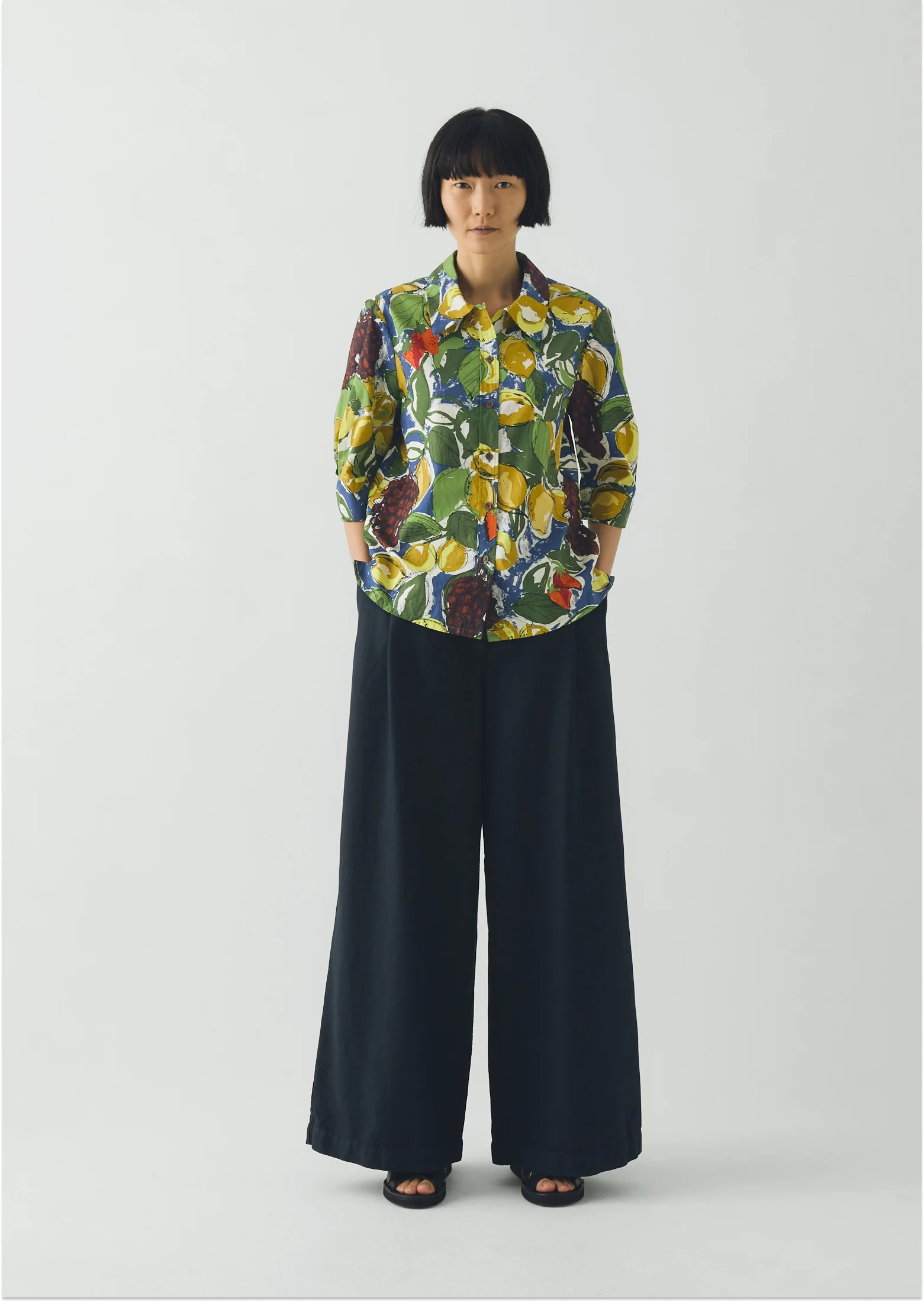 Gia Sketched Fruit Print Shirt | Verdigris/Multi - Image 4