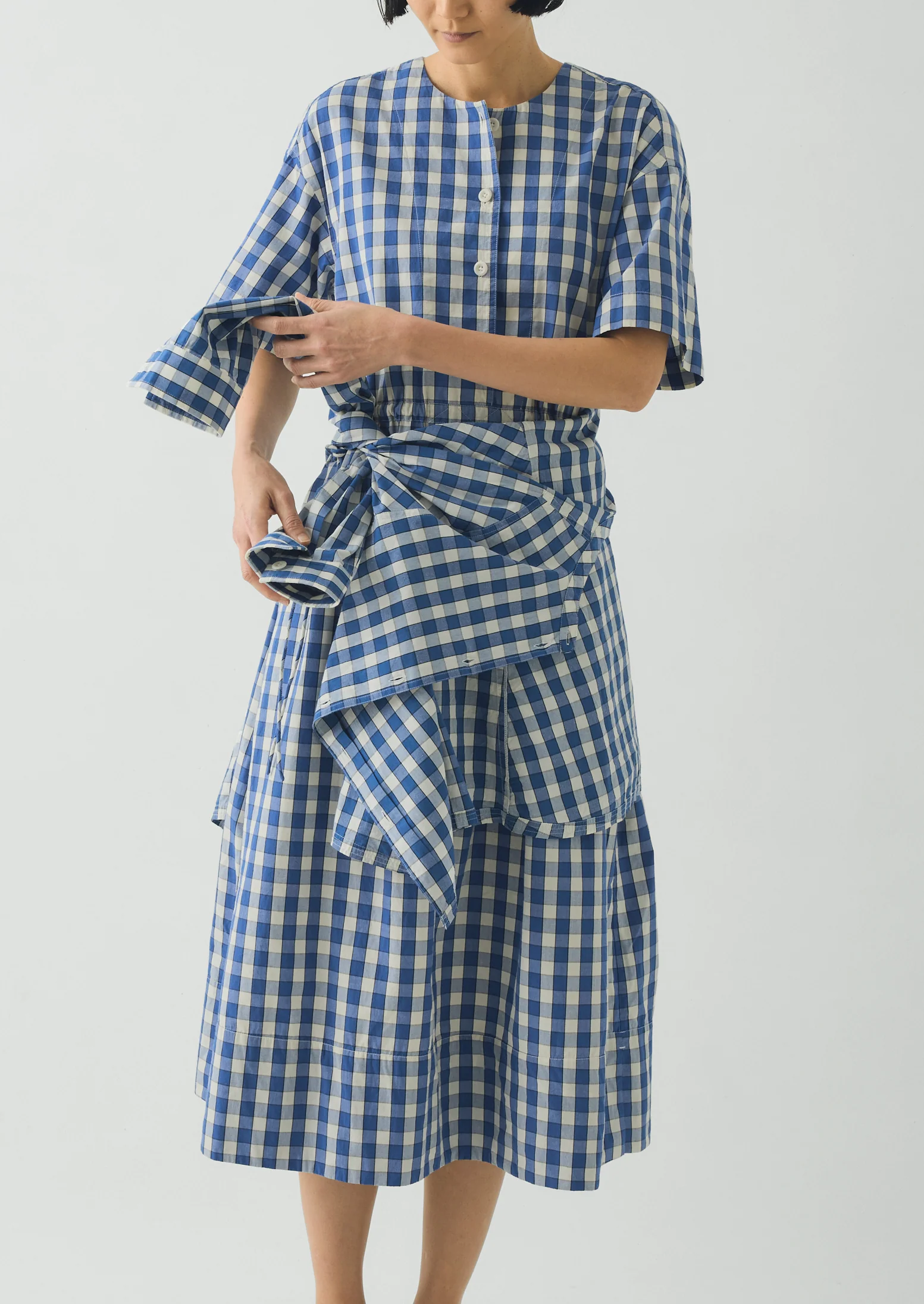 Gingham Check Cotton Dress | Pacific Blue - Image 3